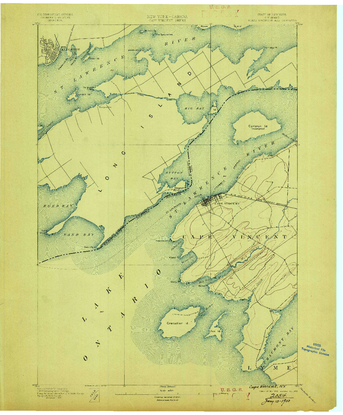 USGS 1:62500-SCALE QUADRANGLE FOR CAPE VINCENT, NY 1895