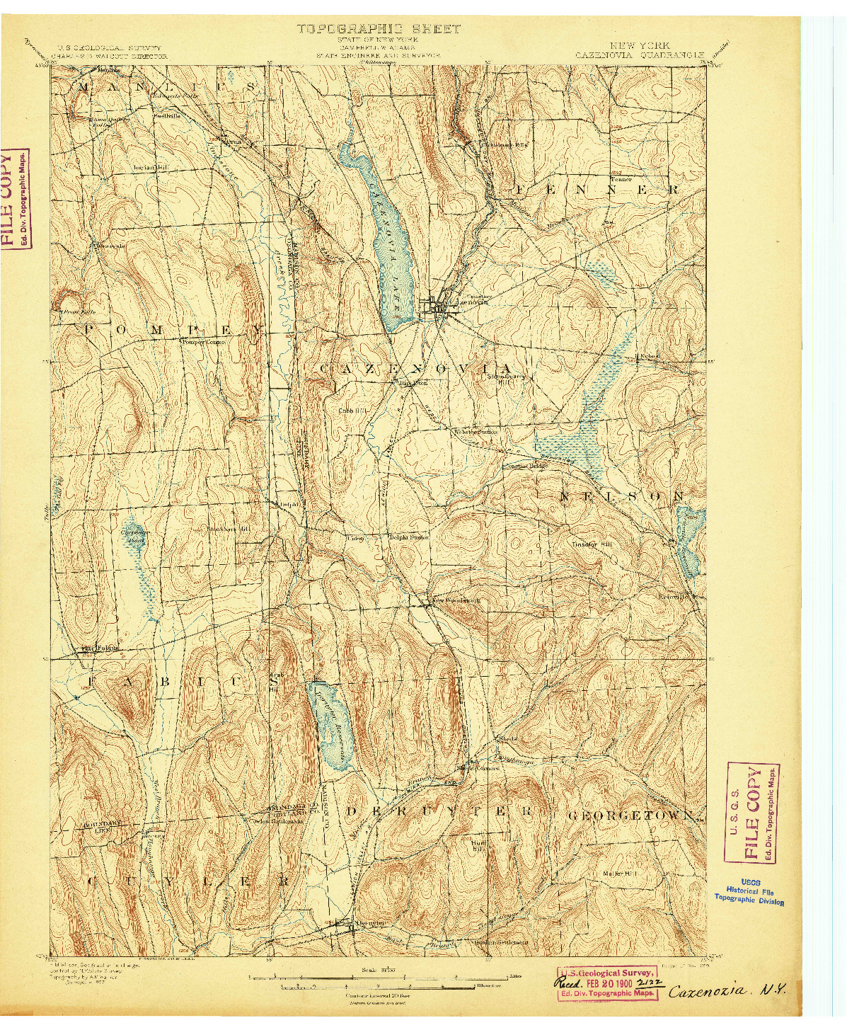 USGS 1:62500-SCALE QUADRANGLE FOR CAZENOVIA, NY 1899