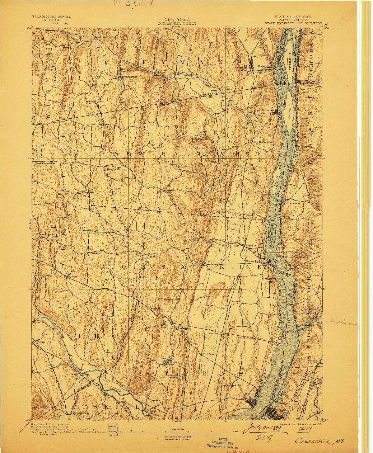 USGS 1:62500-SCALE QUADRANGLE FOR COXSACKIE, NY 1894