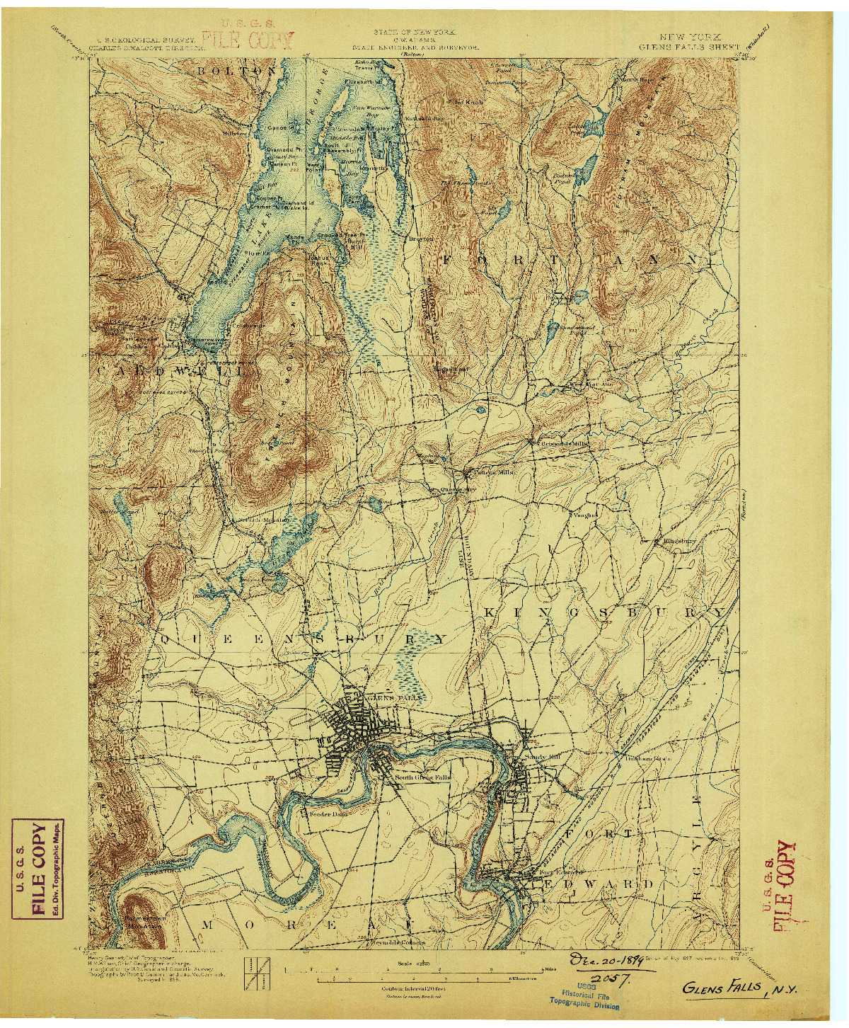 USGS 1:62500-SCALE QUADRANGLE FOR GLENS FALLS, NY 1897