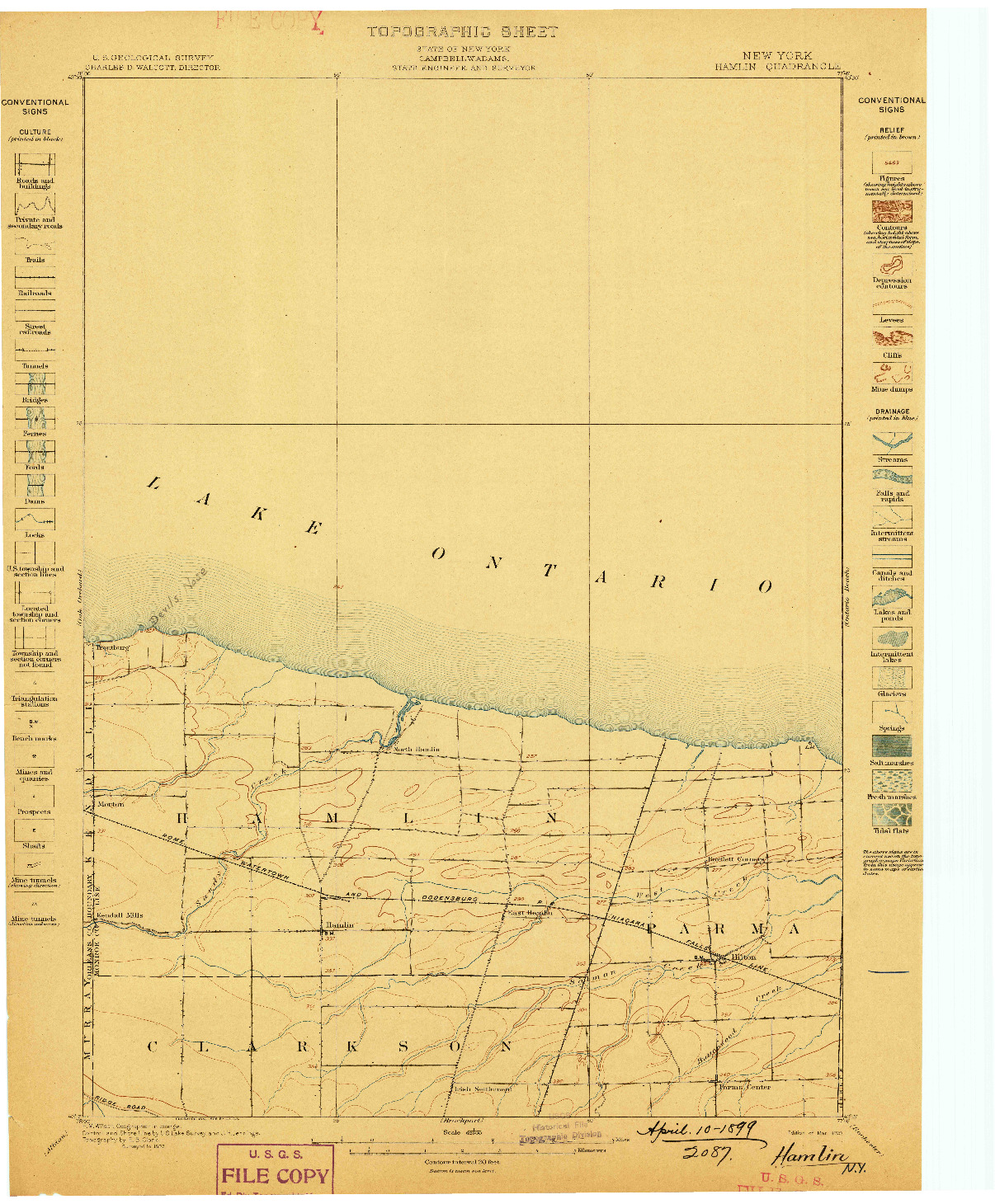 USGS 1:62500-SCALE QUADRANGLE FOR HAMLIN, NY 1899