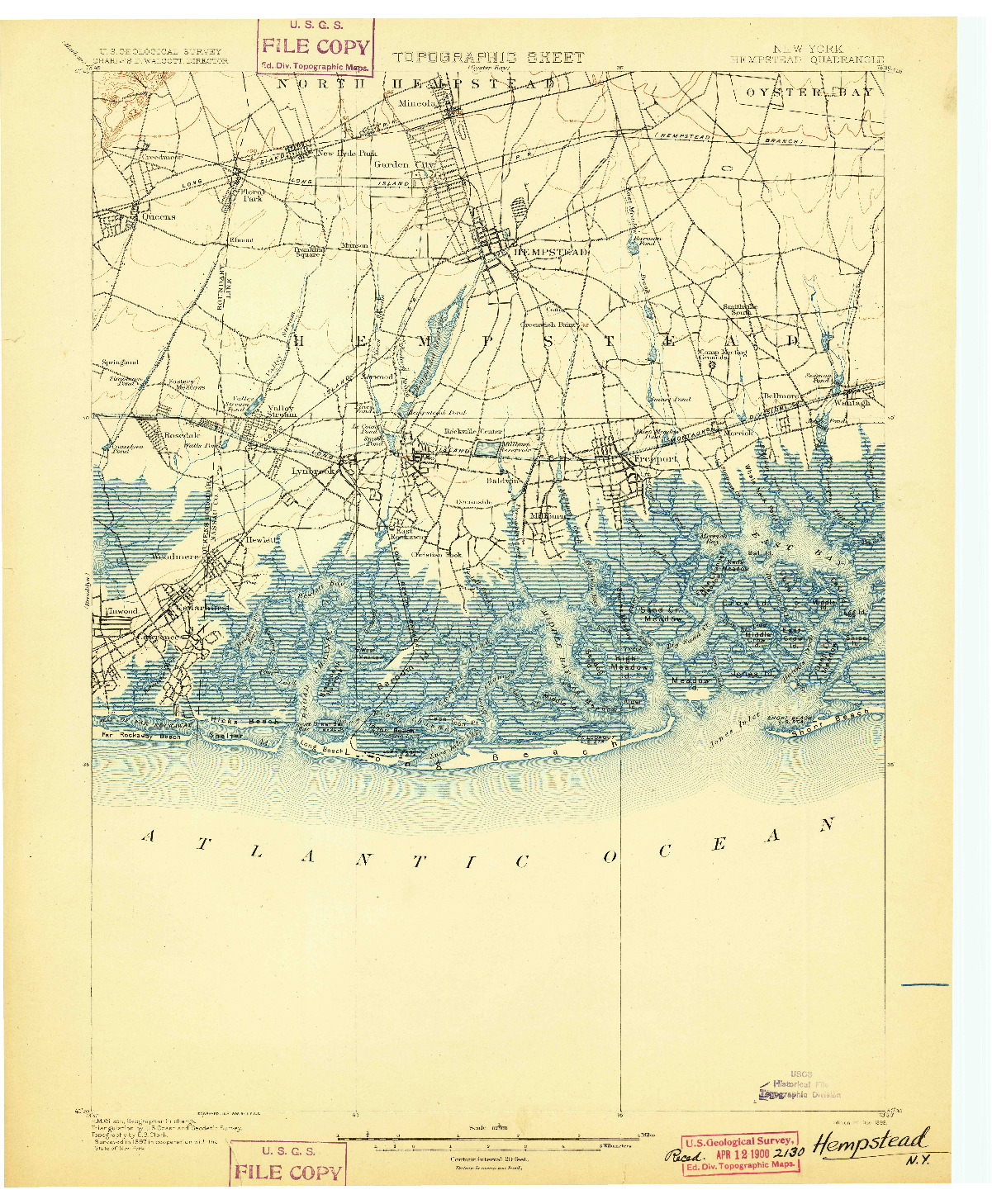 USGS 1:62500-SCALE QUADRANGLE FOR HEMPSTEAD, NY 1899