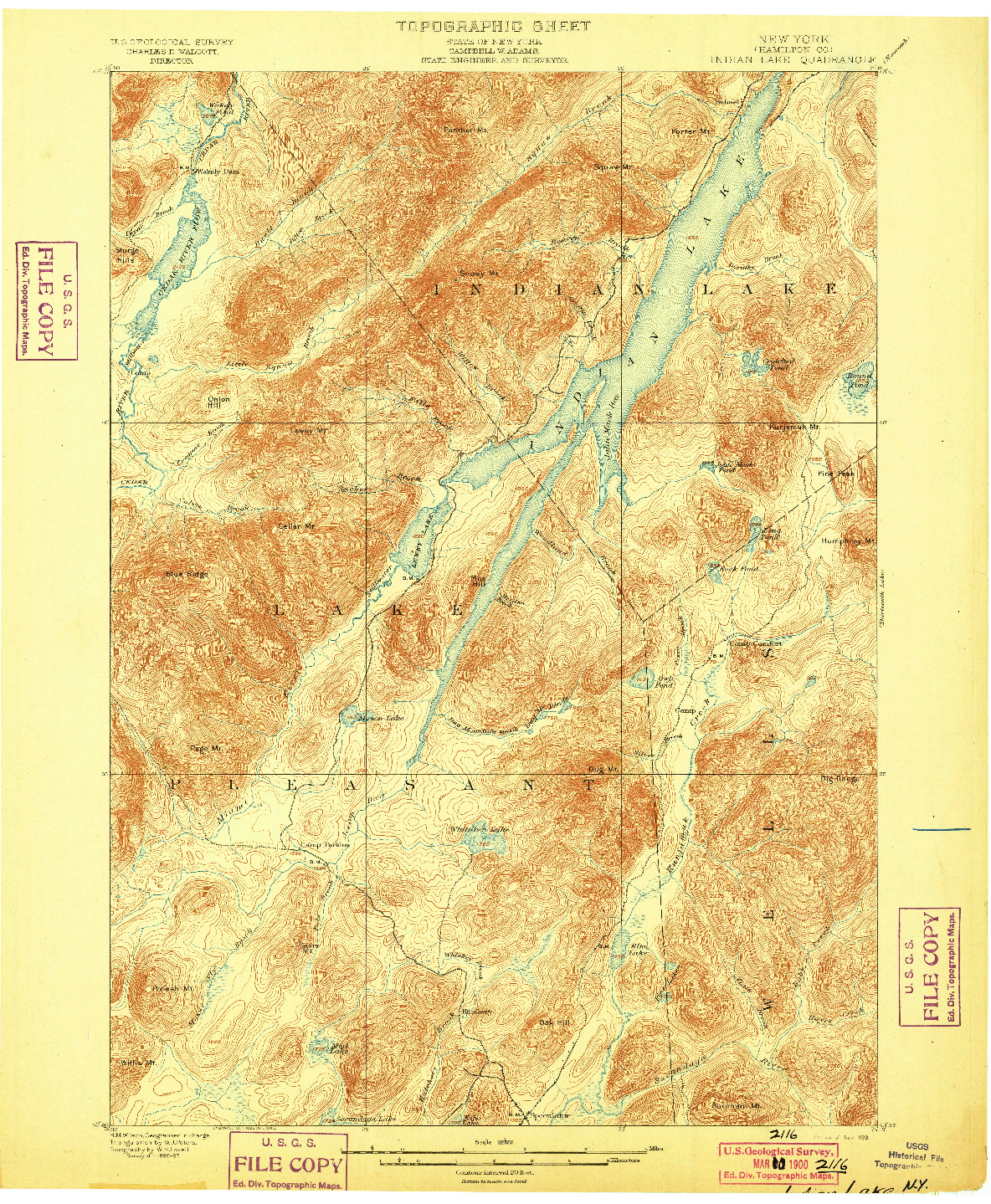 USGS 1:62500-SCALE QUADRANGLE FOR INDIAN LAKE, NY 1899