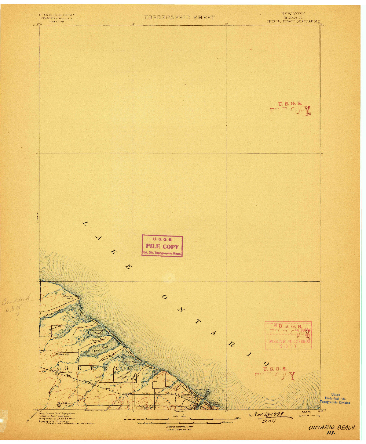 USGS 1:62500-SCALE QUADRANGLE FOR ONTARIO BEACH, NY 1899