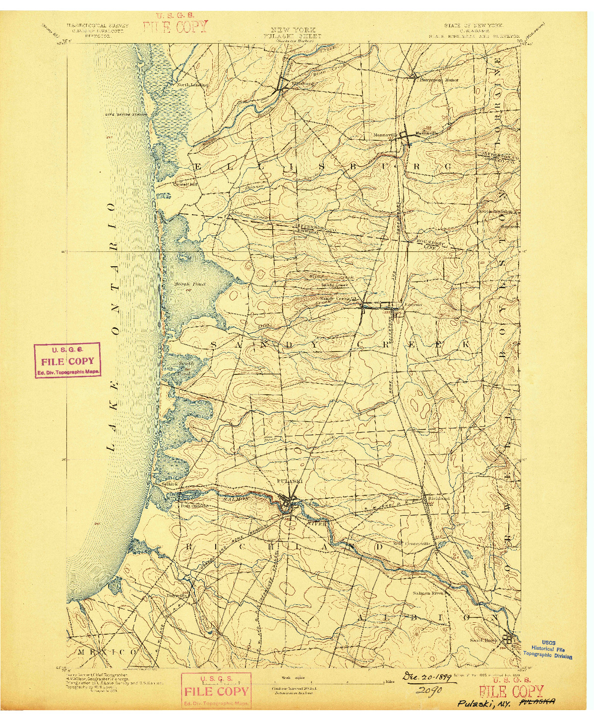 USGS 1:62500-SCALE QUADRANGLE FOR PULASKI, NY 1895