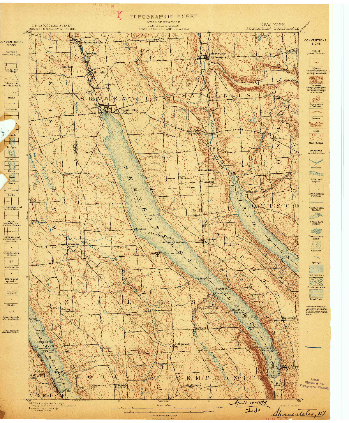 USGS 1:62500-SCALE QUADRANGLE FOR SKANEATELES, NY 1899