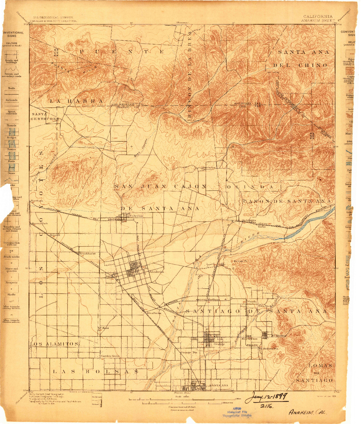 USGS 1:62500-SCALE QUADRANGLE FOR ANAHEIM, CA 1898
