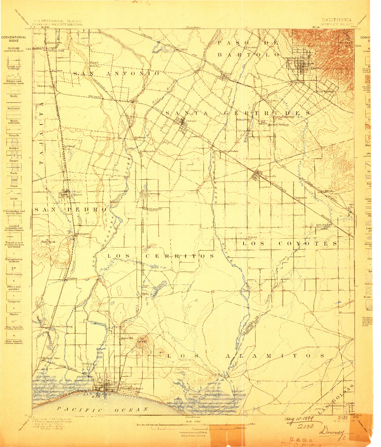 USGS 1:62500-SCALE QUADRANGLE FOR DOWNEY, CA 1899
