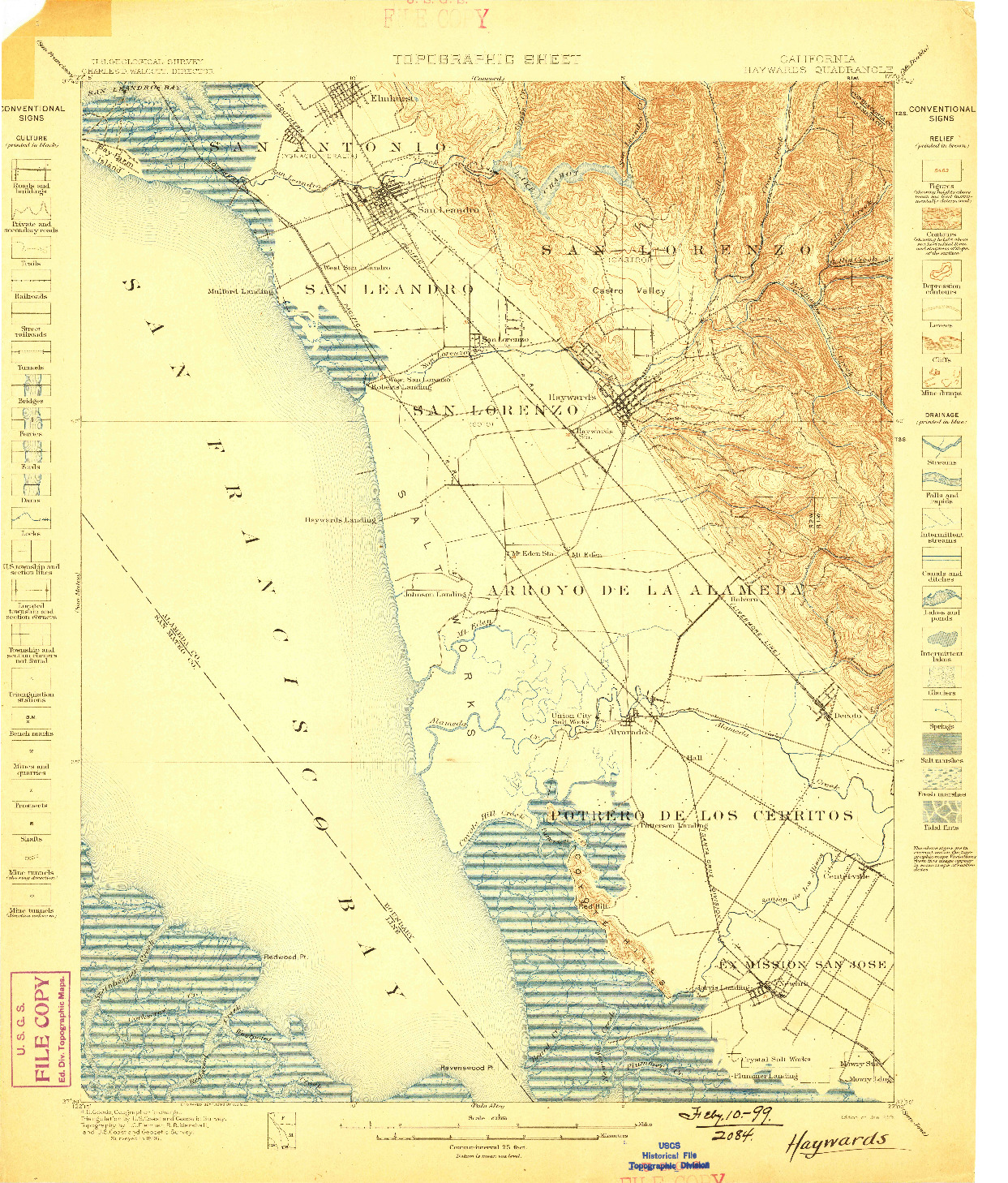 USGS 1:62500-SCALE QUADRANGLE FOR HAYWARDS, CA 1899