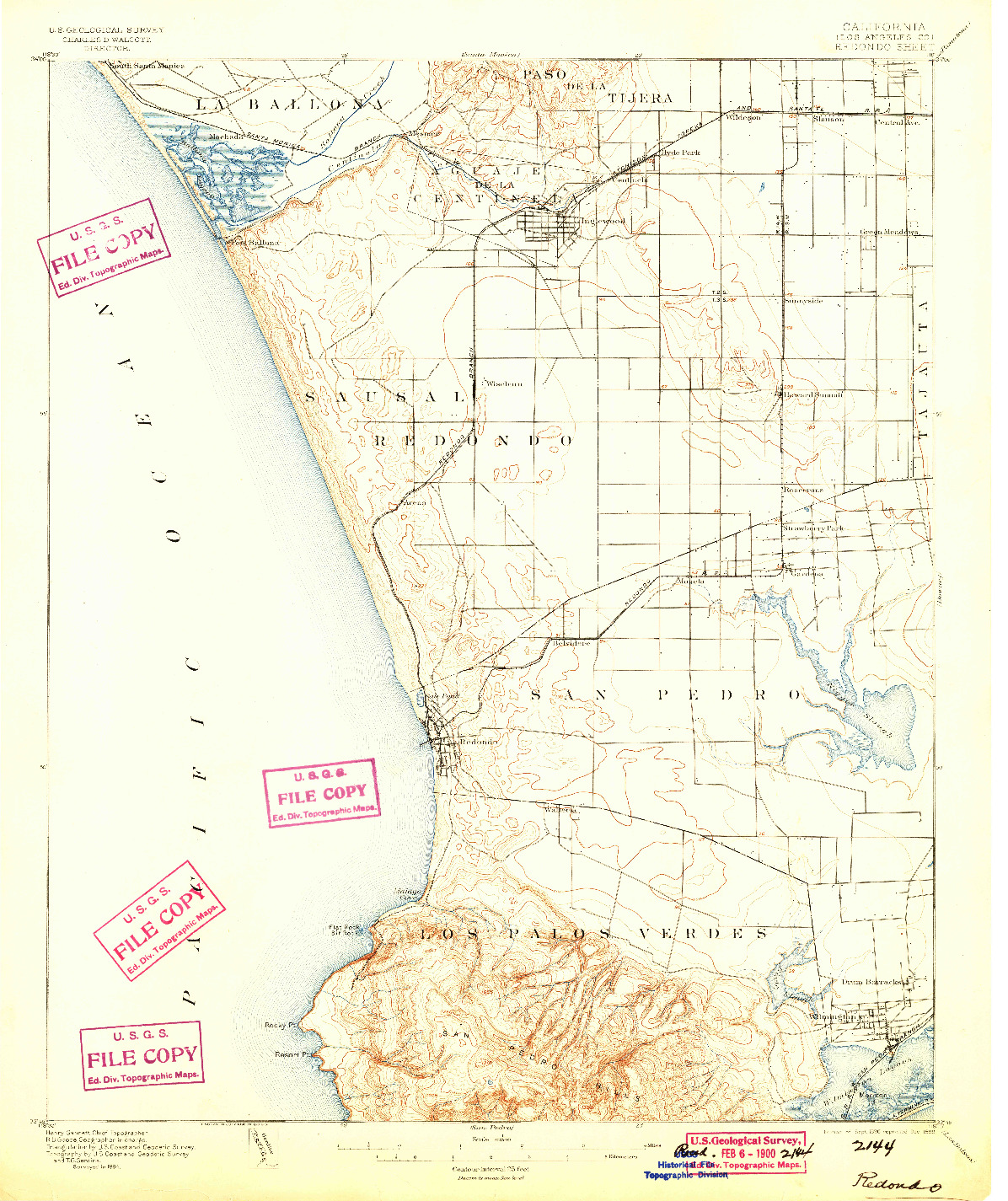 USGS 1:62500-SCALE QUADRANGLE FOR REDONDO, CA 1896