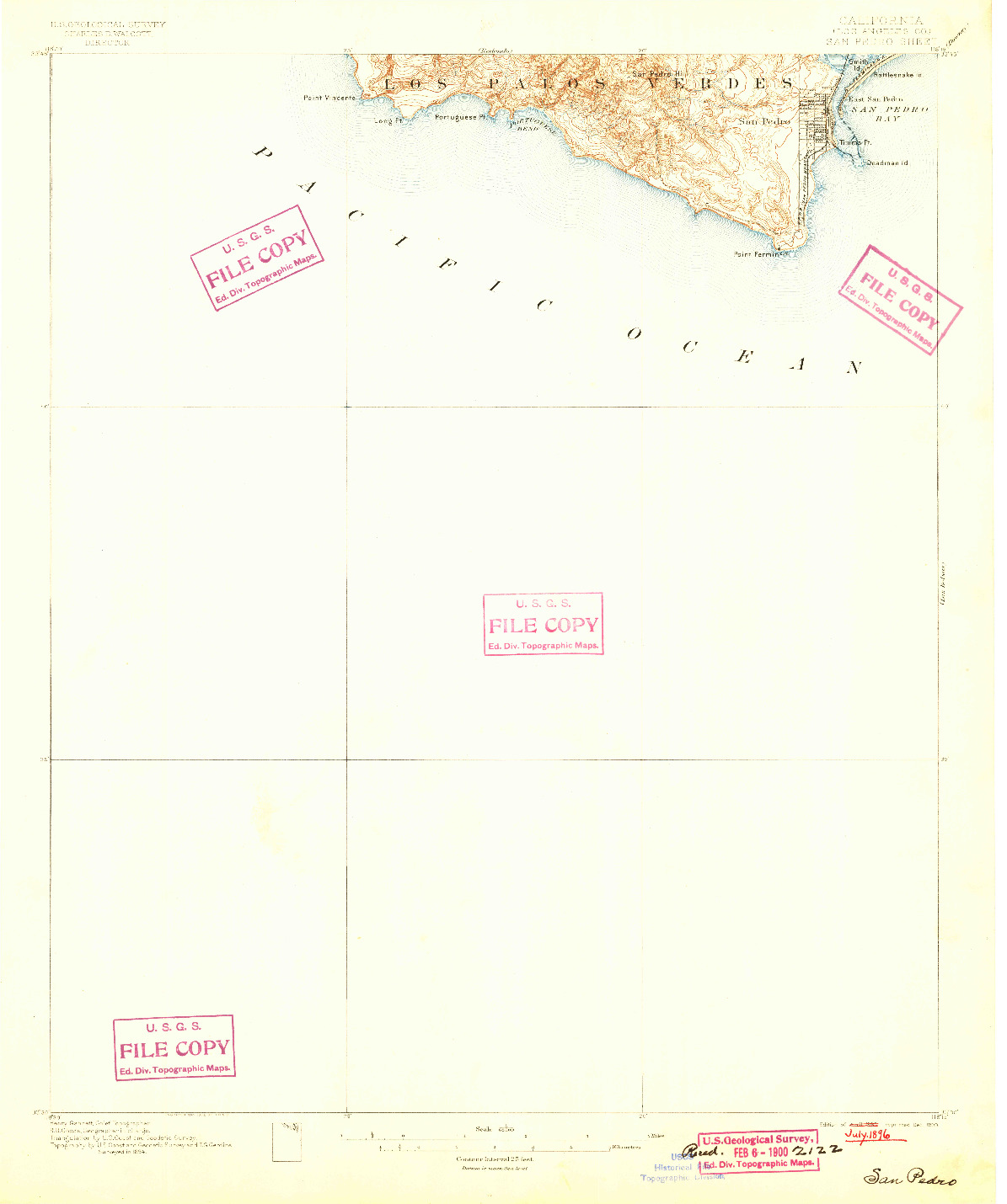 USGS 1:62500-SCALE QUADRANGLE FOR SAN PEDRO, CA 1896