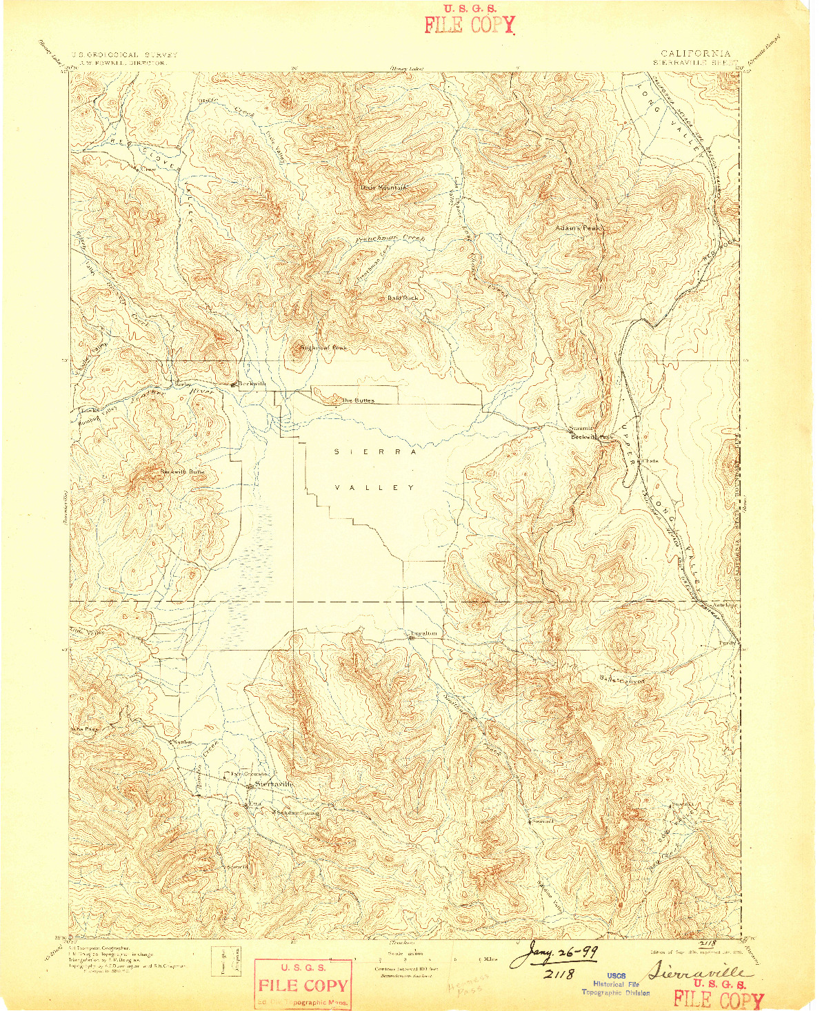 USGS 1:125000-SCALE QUADRANGLE FOR SIERRAVILLE, CA 1894