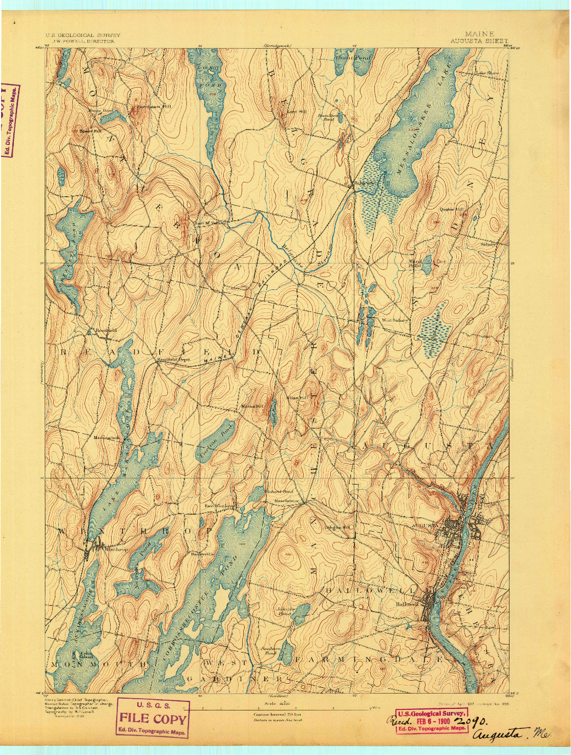 USGS 1:62500-SCALE QUADRANGLE FOR AUGUSTA, ME 1892