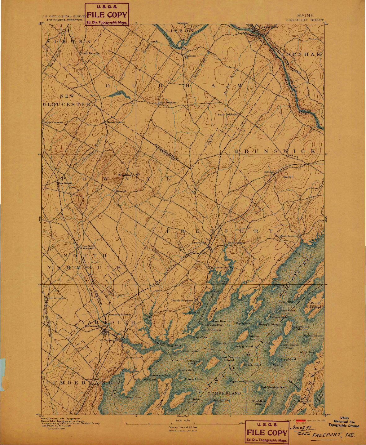 USGS 1:62500-SCALE QUADRANGLE FOR FREEPORT, ME 1892