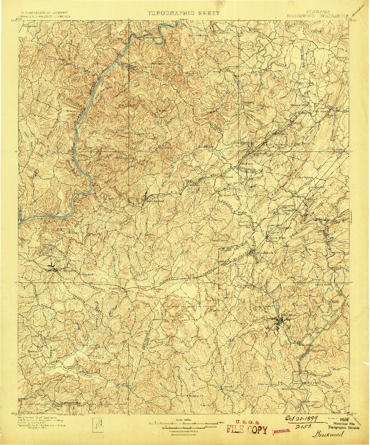 USGS 1:125000-SCALE QUADRANGLE FOR BROOKWOOD, AL 1899