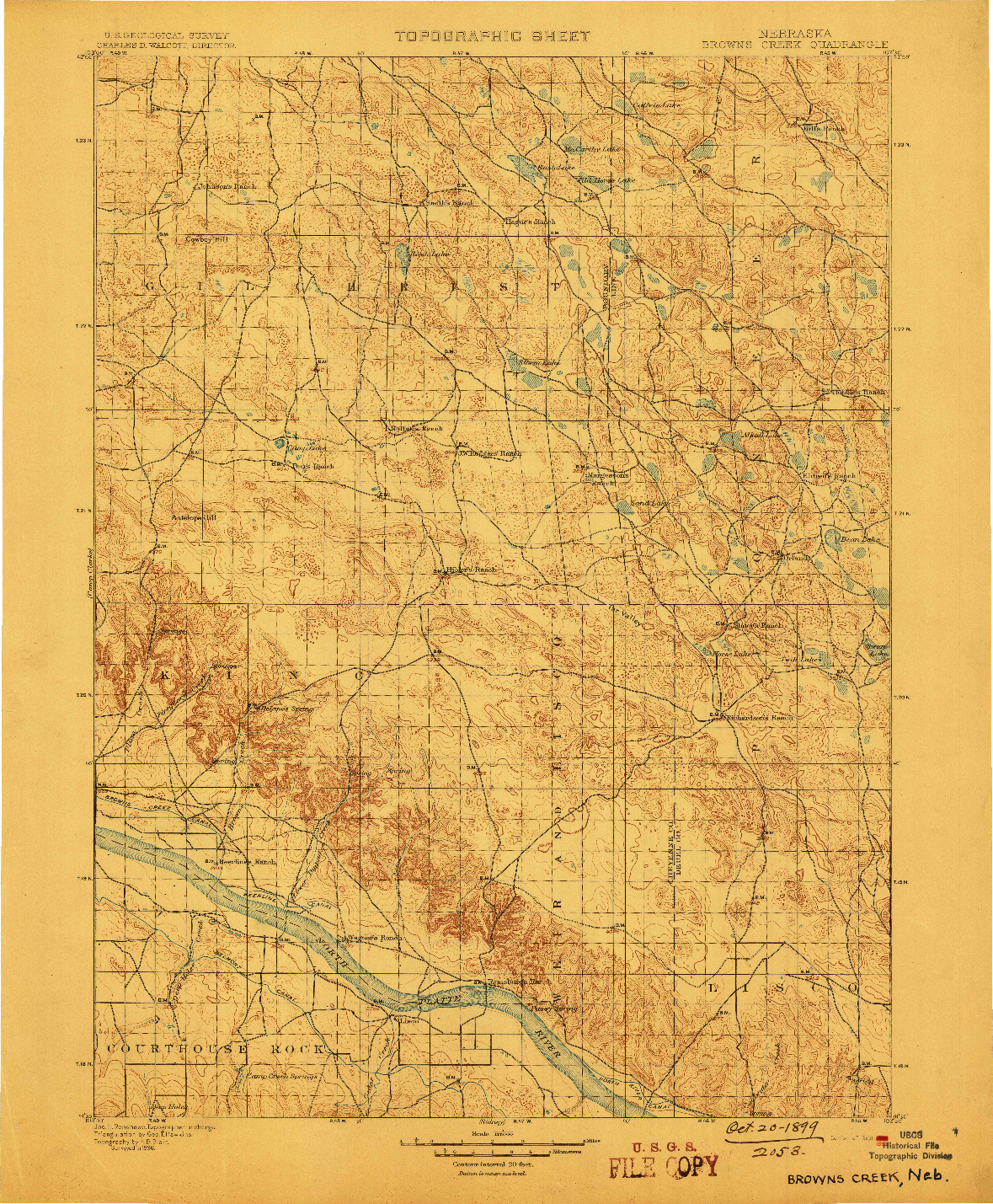 USGS 1:125000-SCALE QUADRANGLE FOR BROWNS CREEK, NE 1899