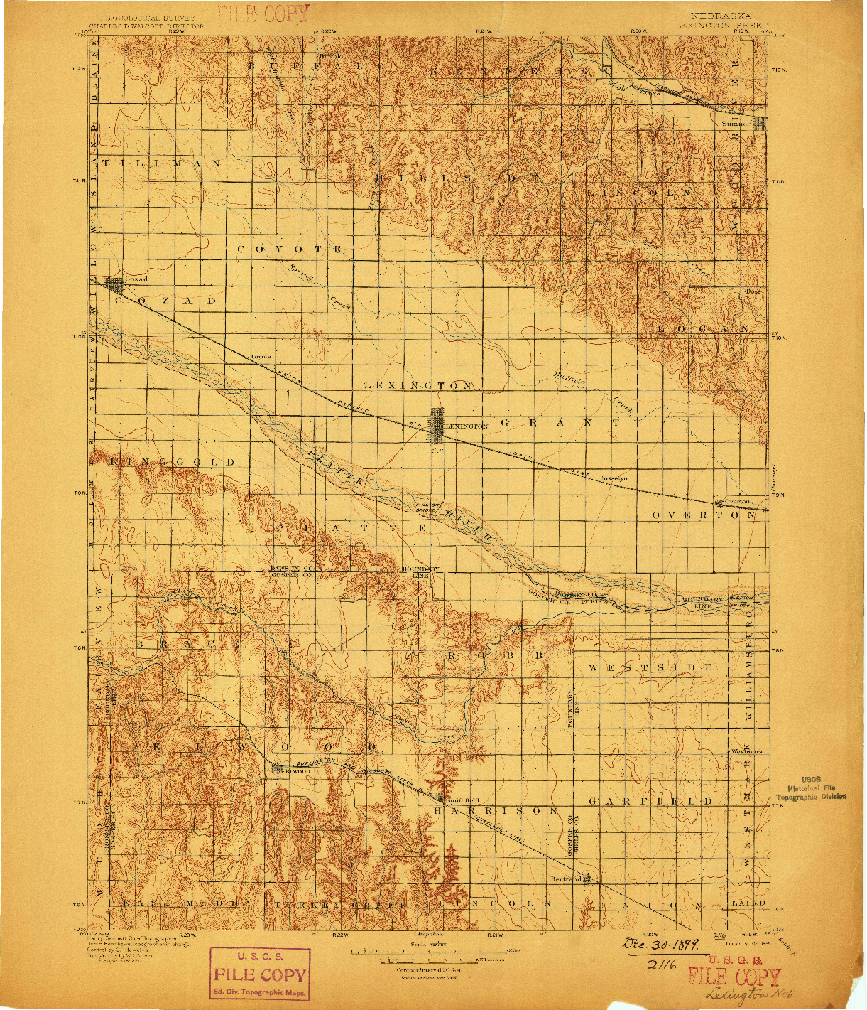 USGS 1:125000-SCALE QUADRANGLE FOR LEXINGTON, NE 1899