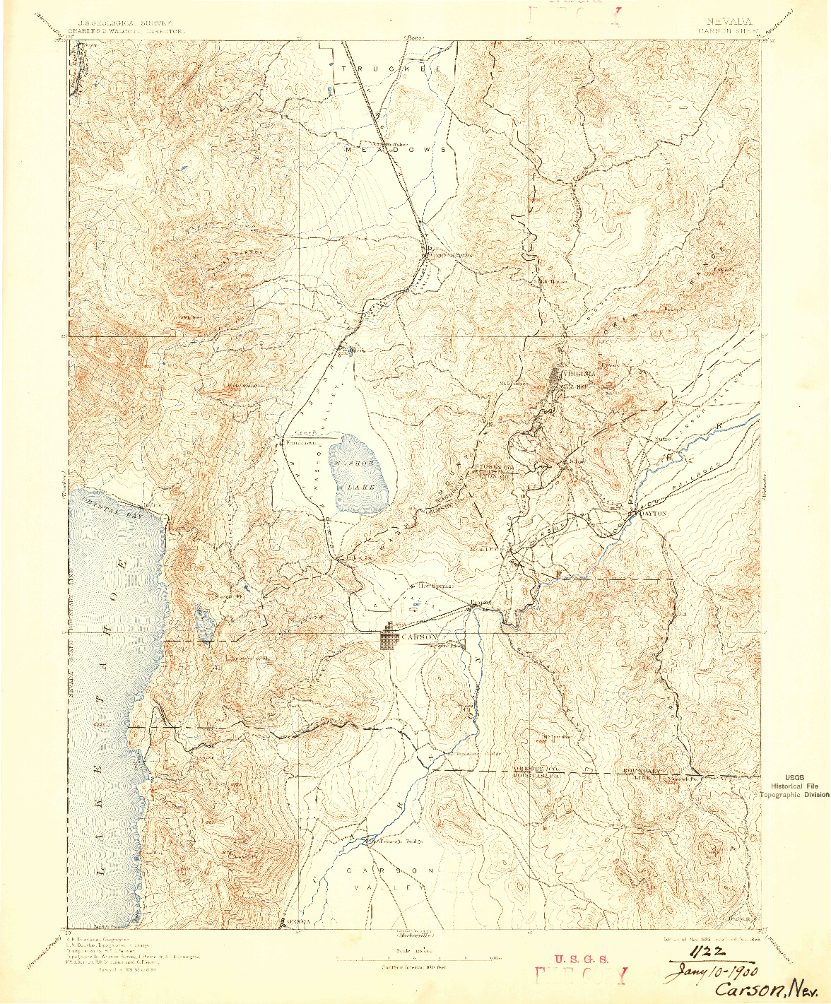 USGS 1:125000-SCALE QUADRANGLE FOR CARSON, NV 1893