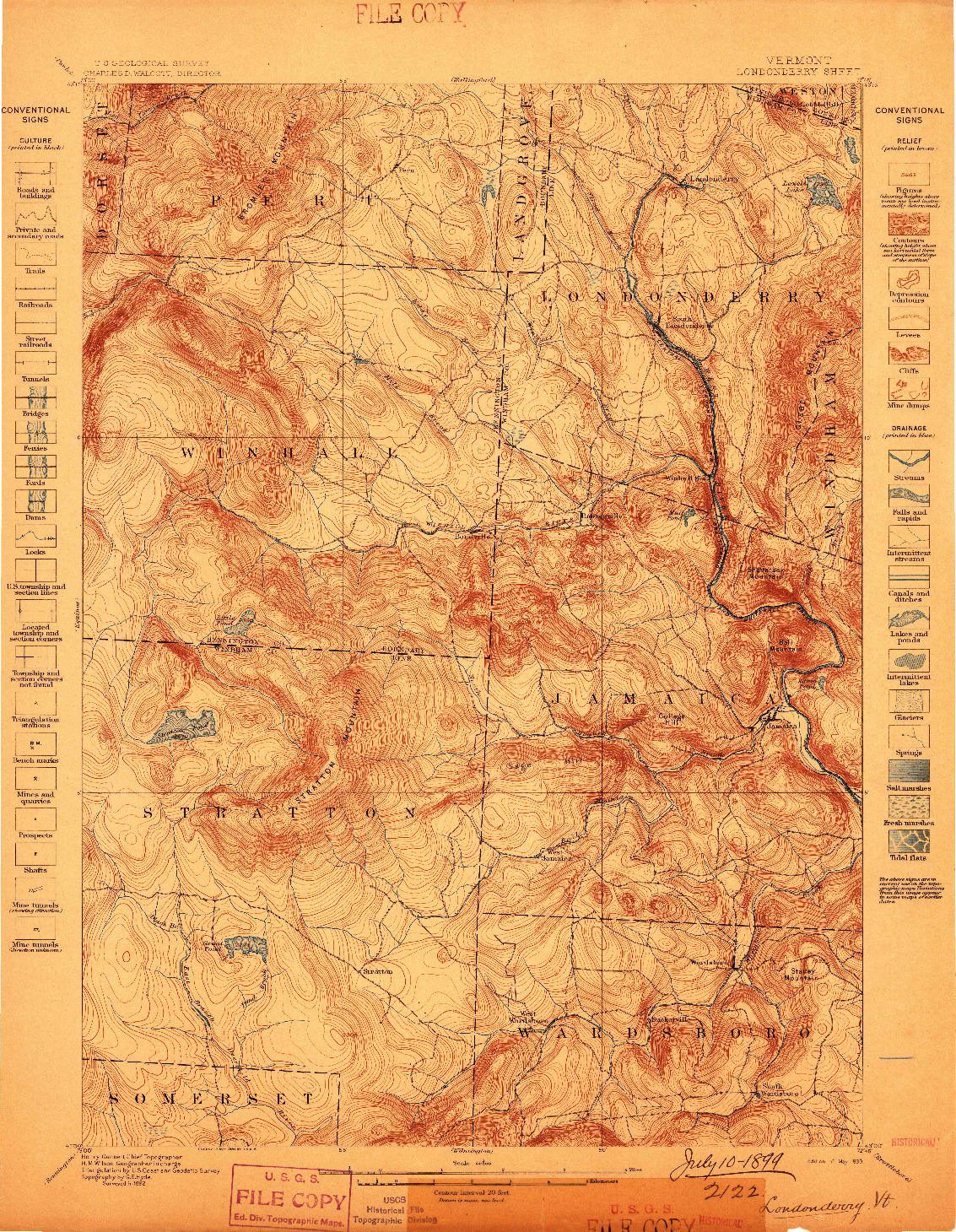 USGS 1:62500-SCALE QUADRANGLE FOR LONDONDERRY, VT 1899