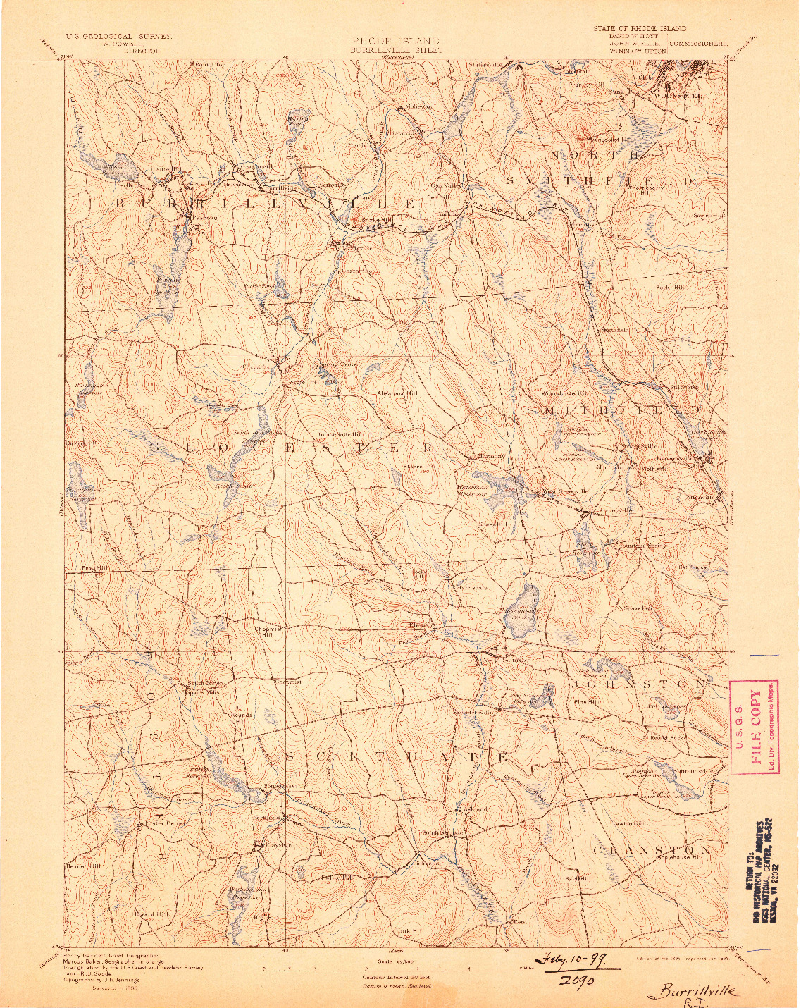 USGS 1:62500-SCALE QUADRANGLE FOR BURRILLVILLE, RI 1894