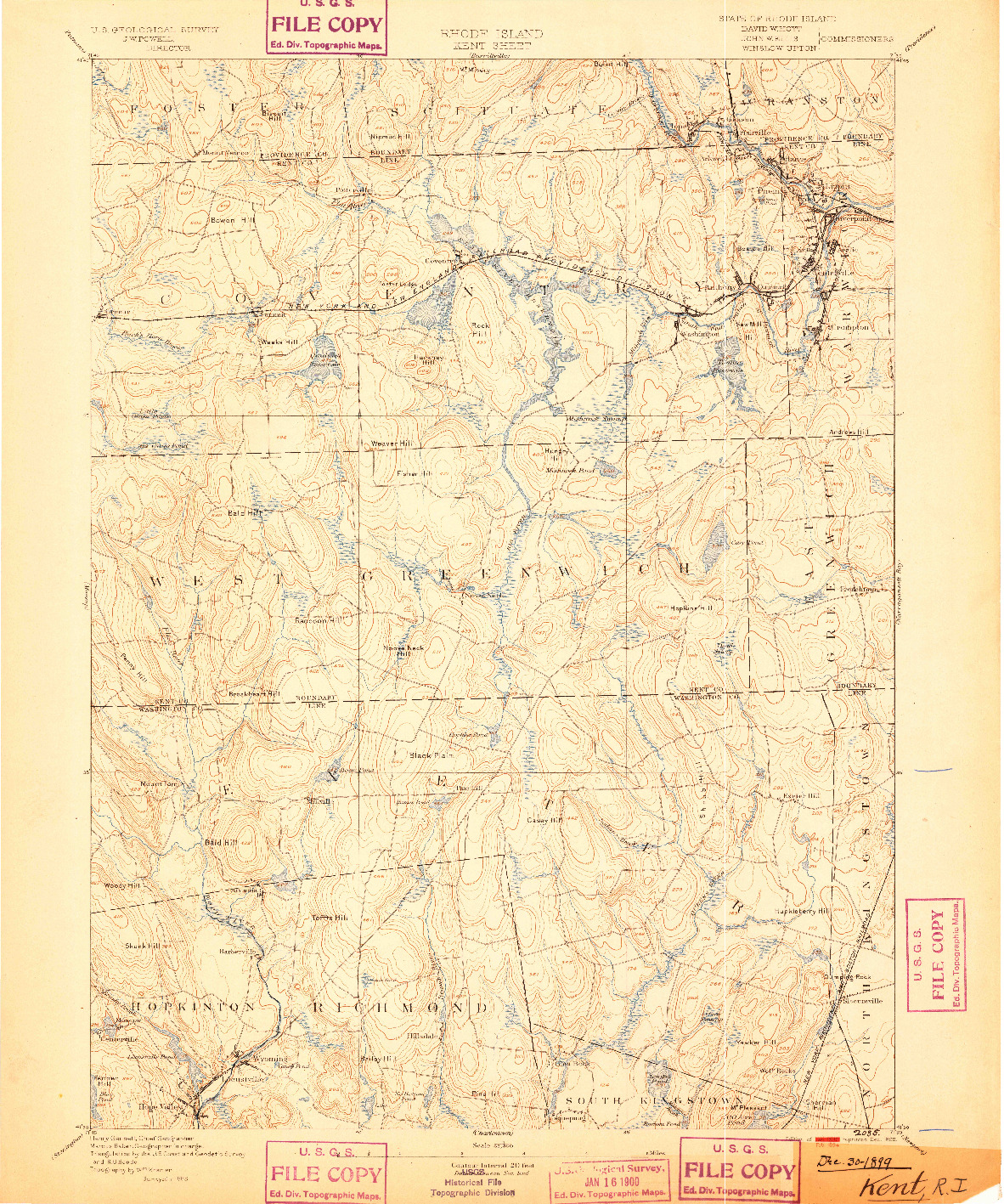 USGS 1:62500-SCALE QUADRANGLE FOR KENT, RI 1894