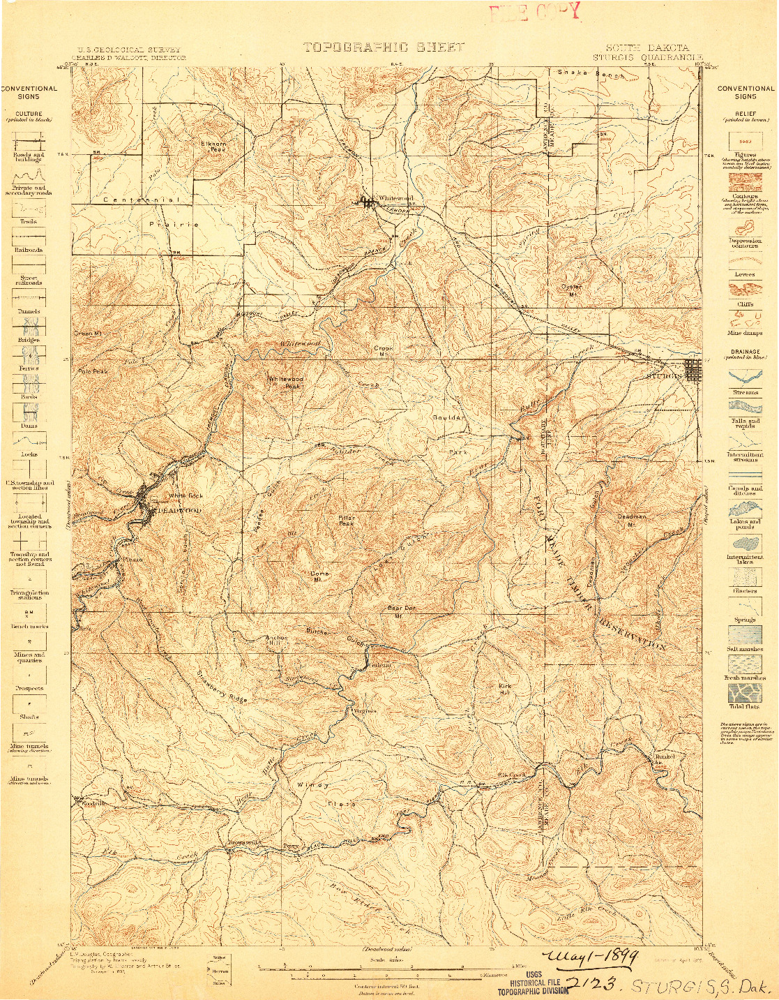 USGS 1:62500-SCALE QUADRANGLE FOR STURGIS, SD 1899