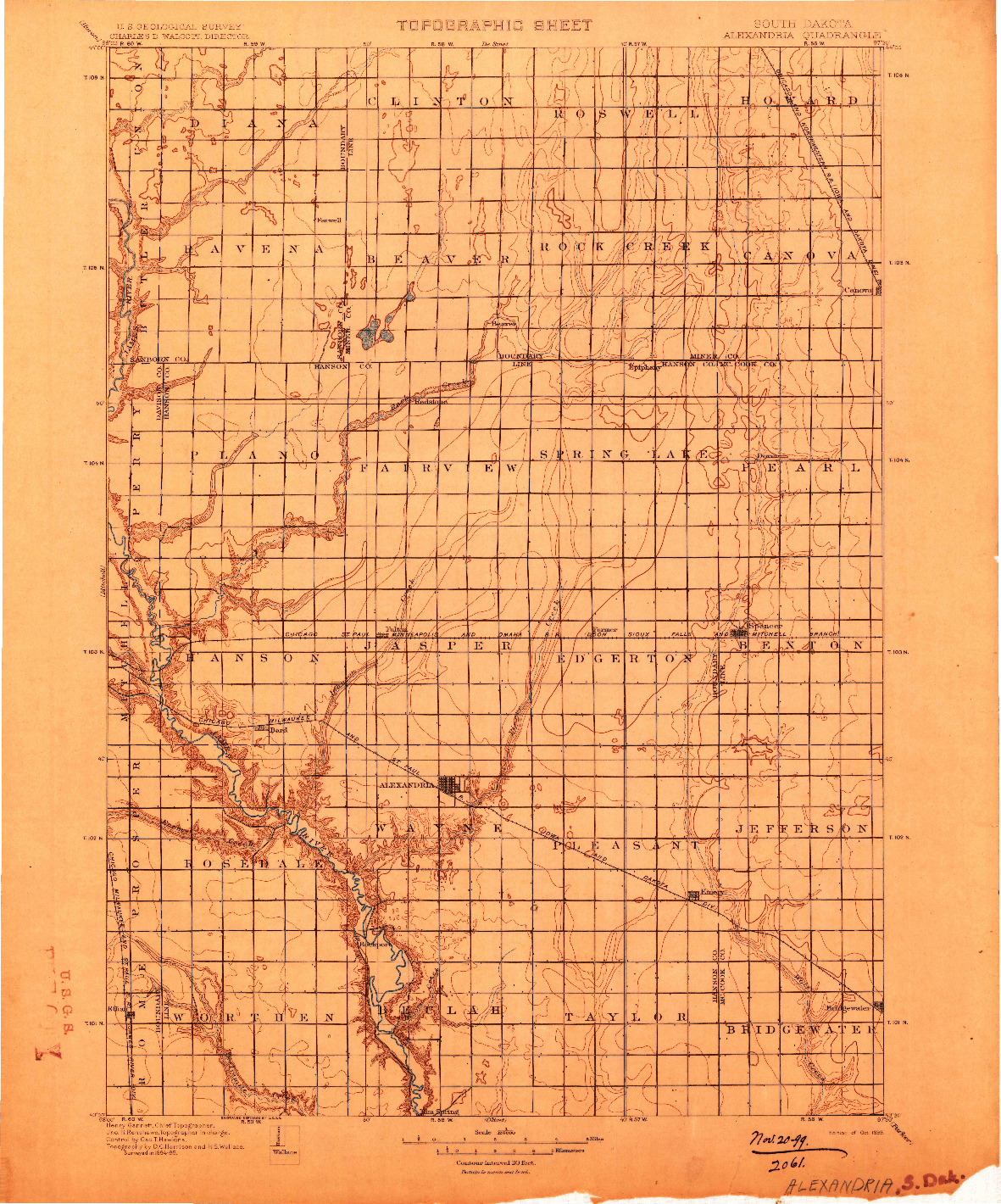 USGS 1:125000-SCALE QUADRANGLE FOR ALEXANDRIA, SD 1899