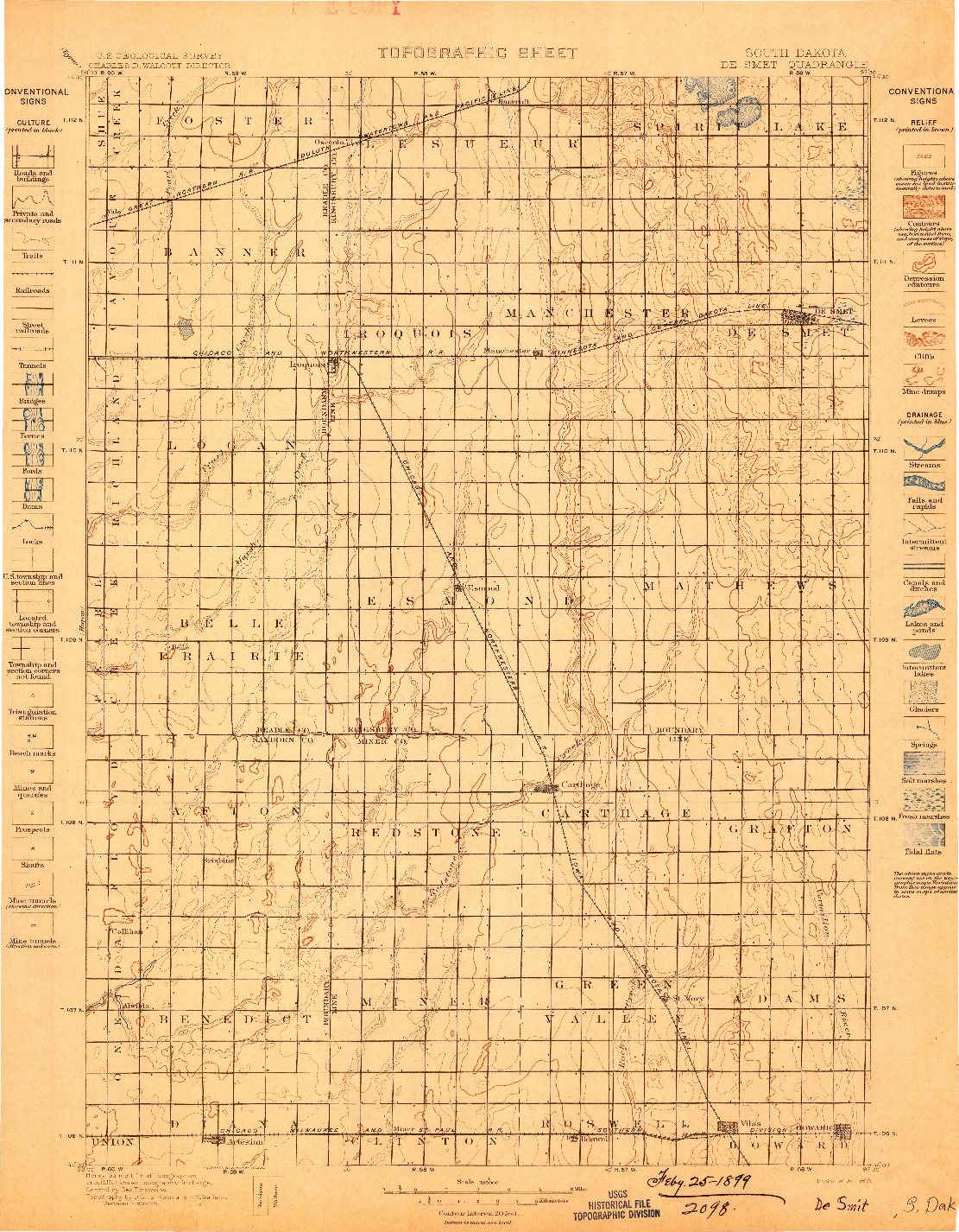 USGS 1:125000-SCALE QUADRANGLE FOR DE SMET, SD 1899