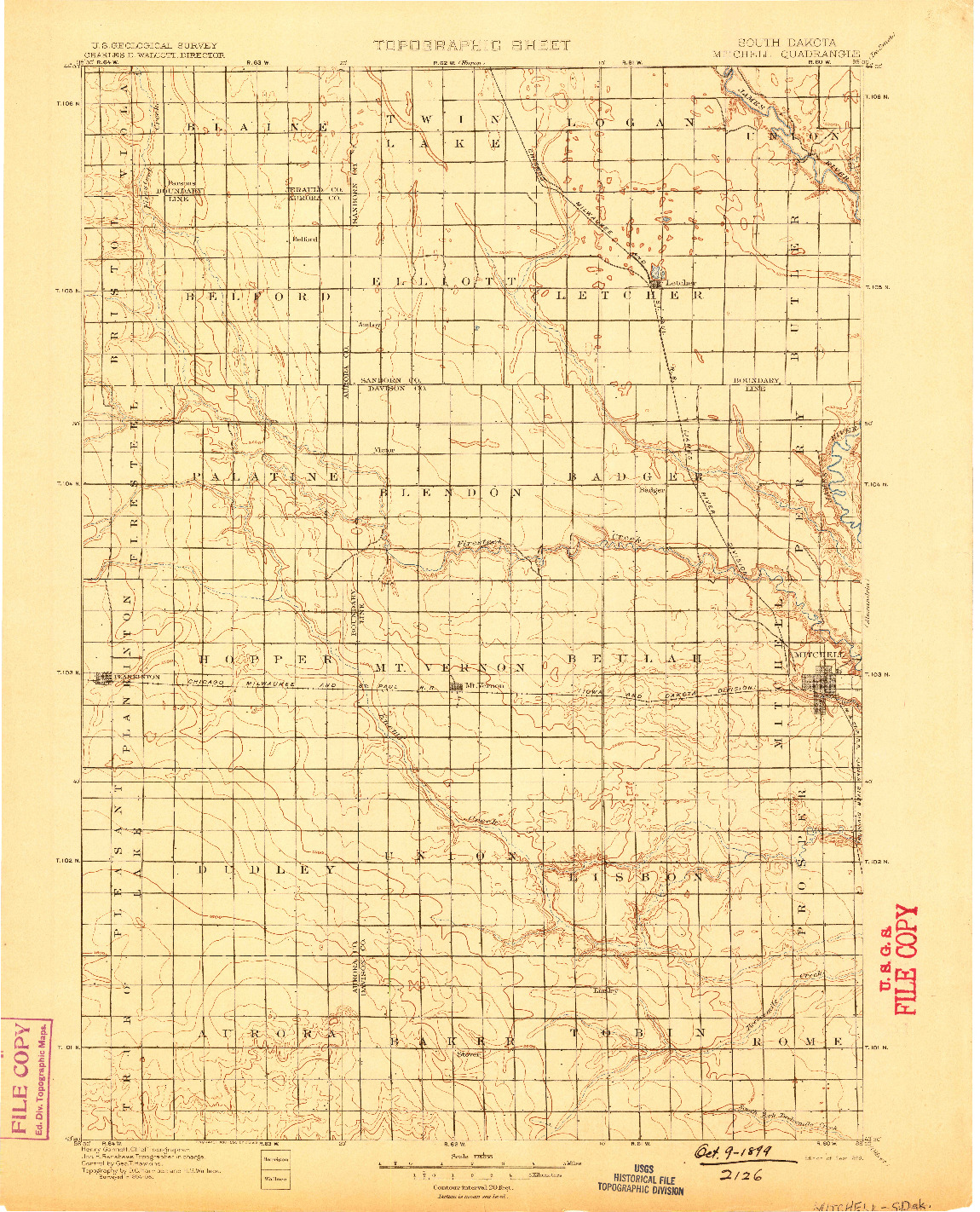 USGS 1:125000-SCALE QUADRANGLE FOR MITCHELL, SD 1899