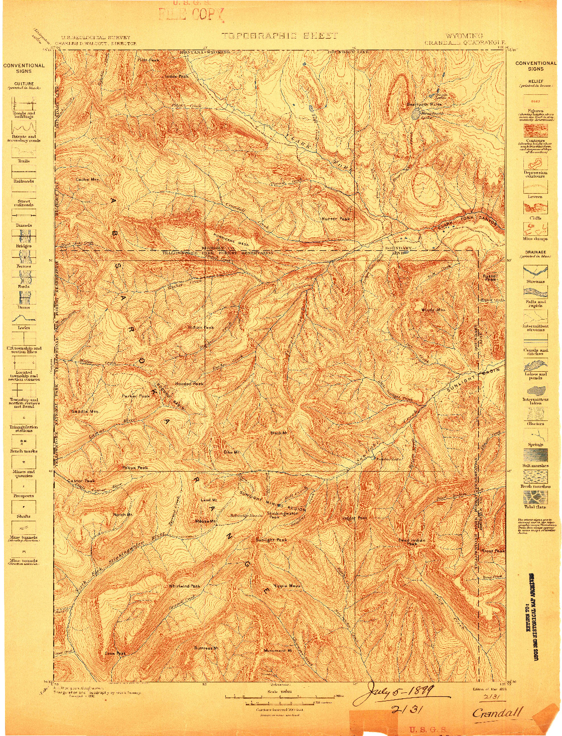 USGS 1:125000-SCALE QUADRANGLE FOR CRANDALL, WY 1899