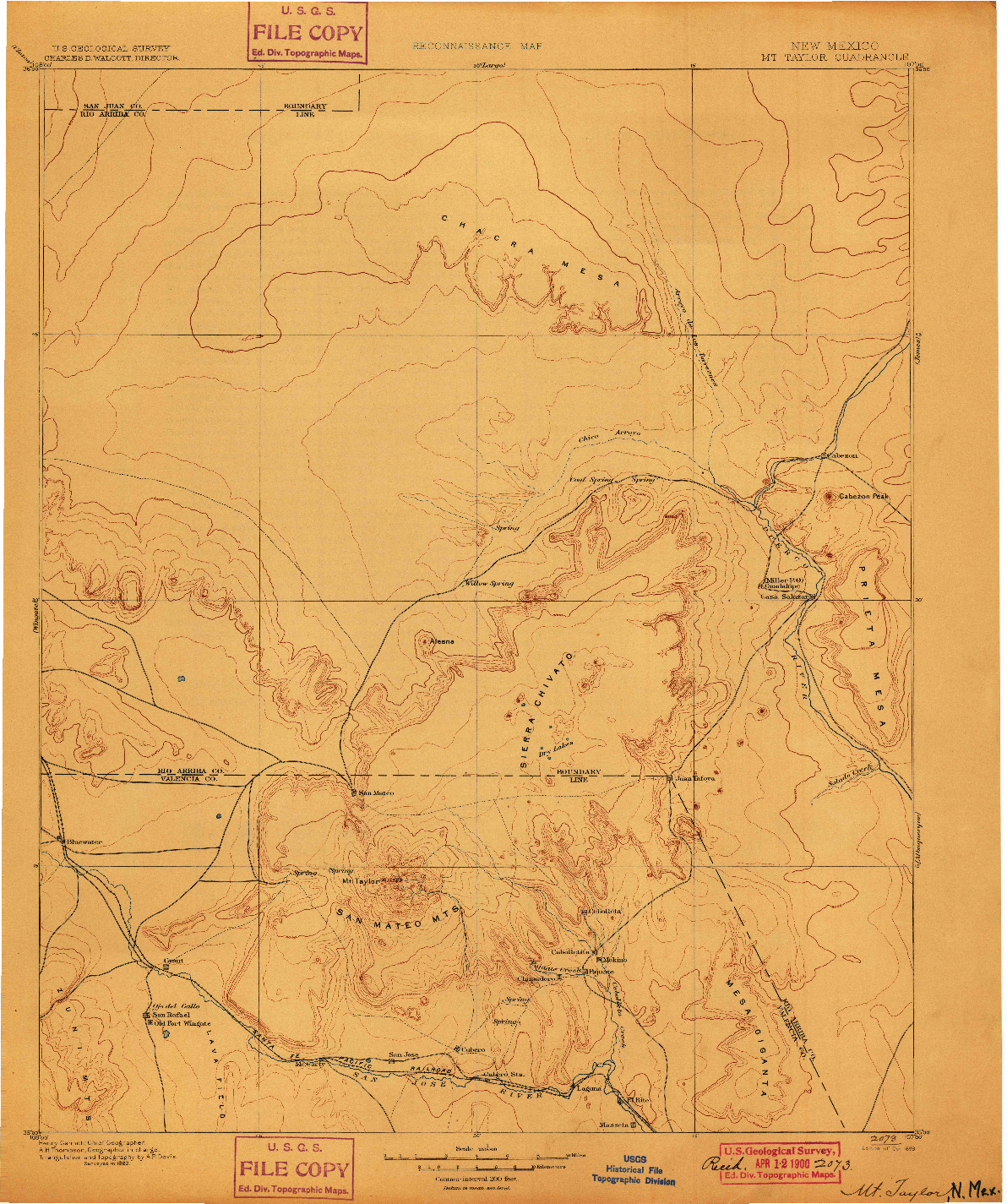 USGS 1:250000-SCALE QUADRANGLE FOR MT. TAYLOR, NM 1899