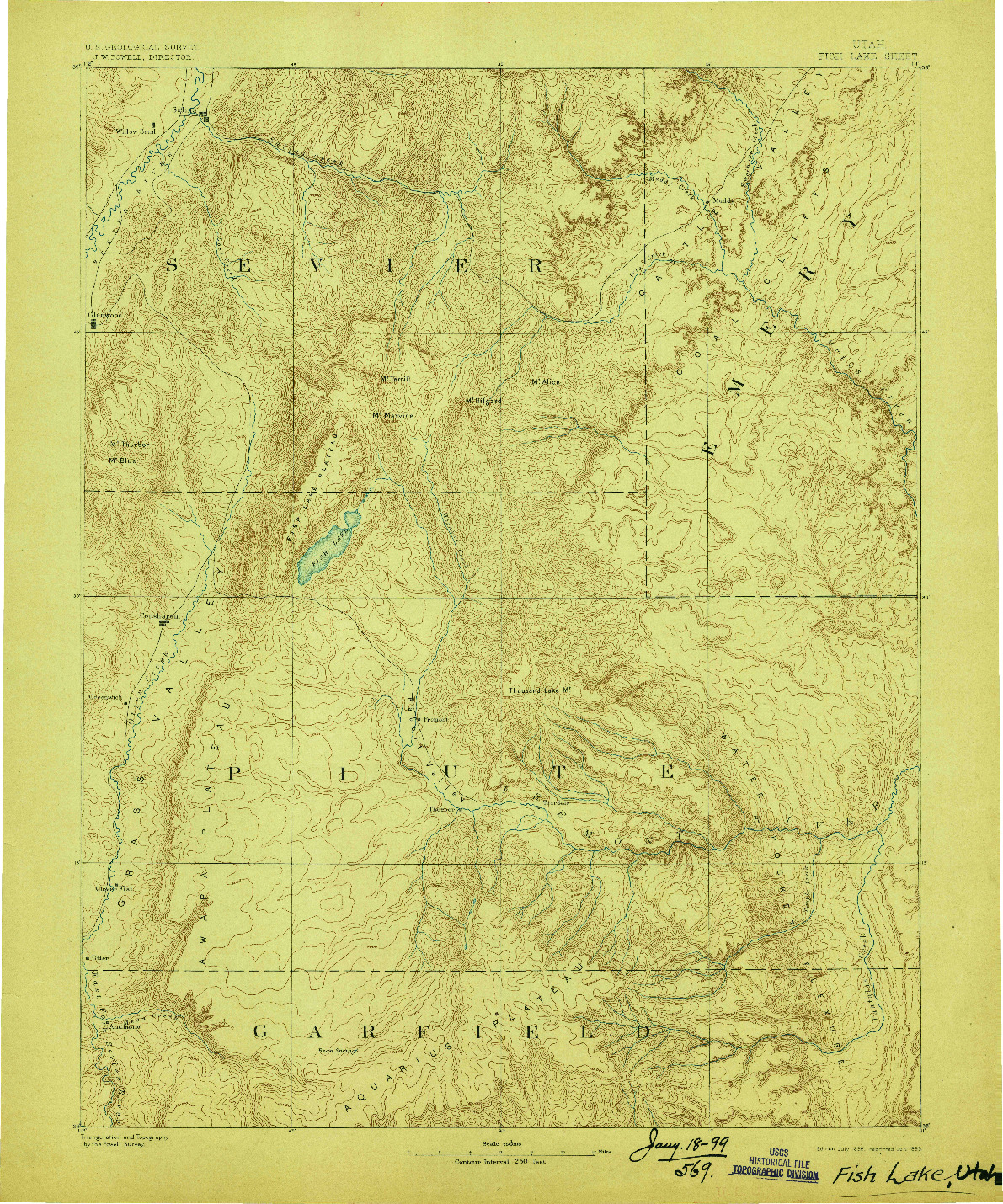 USGS 1:250000-SCALE QUADRANGLE FOR FISH LAKE, UT 1896