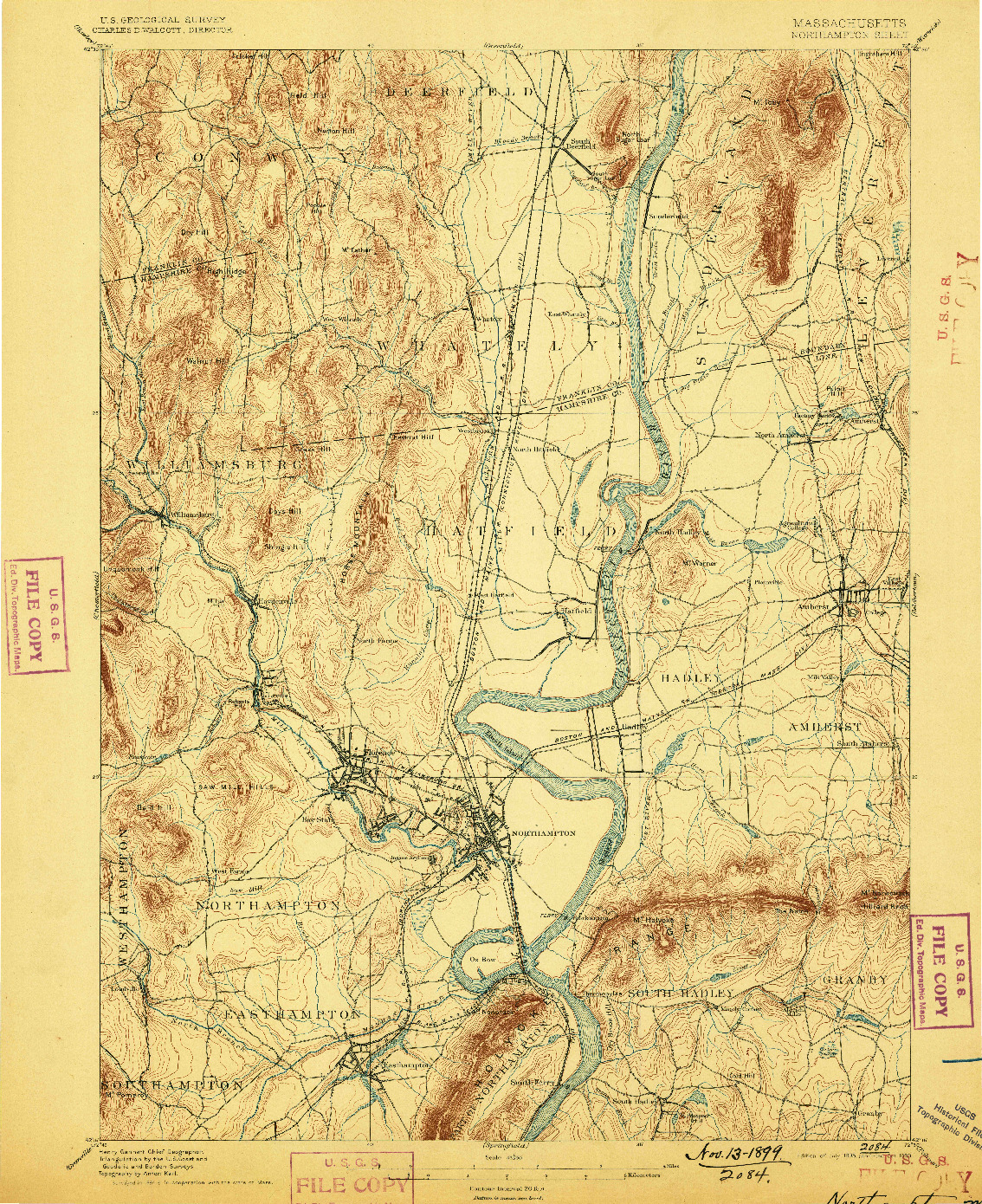 USGS 1:62500-SCALE QUADRANGLE FOR NORTHAMPTON, MA 1895