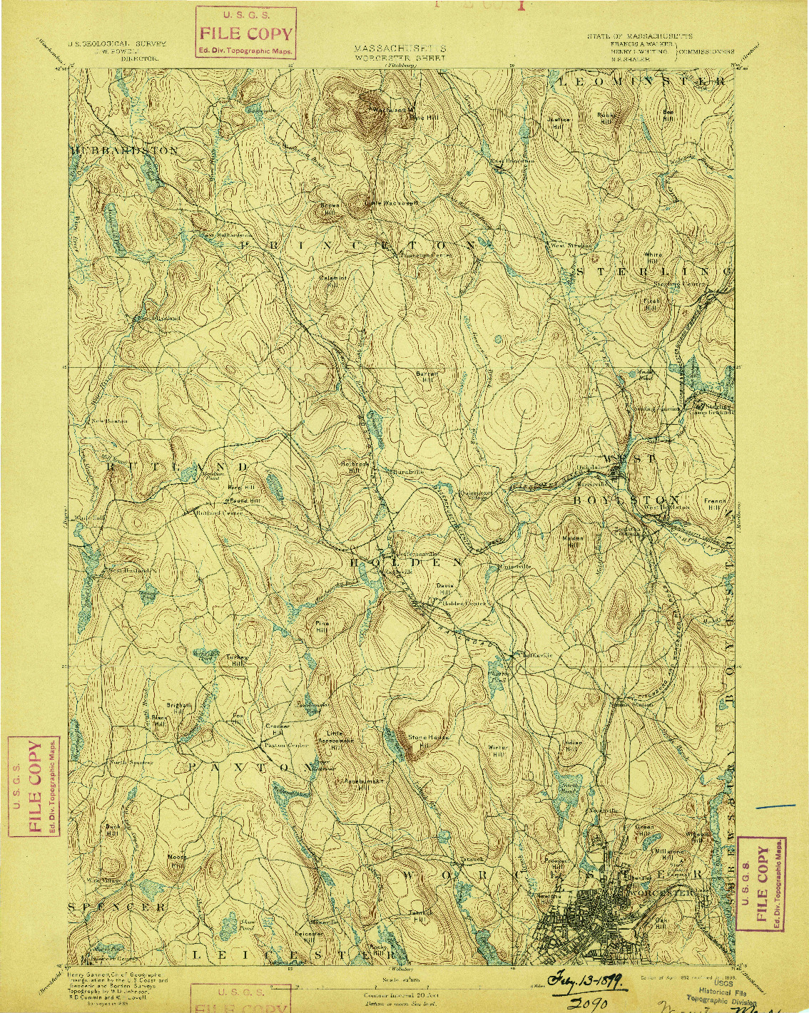 USGS 1:62500-SCALE QUADRANGLE FOR WORCESTER, MA 1892