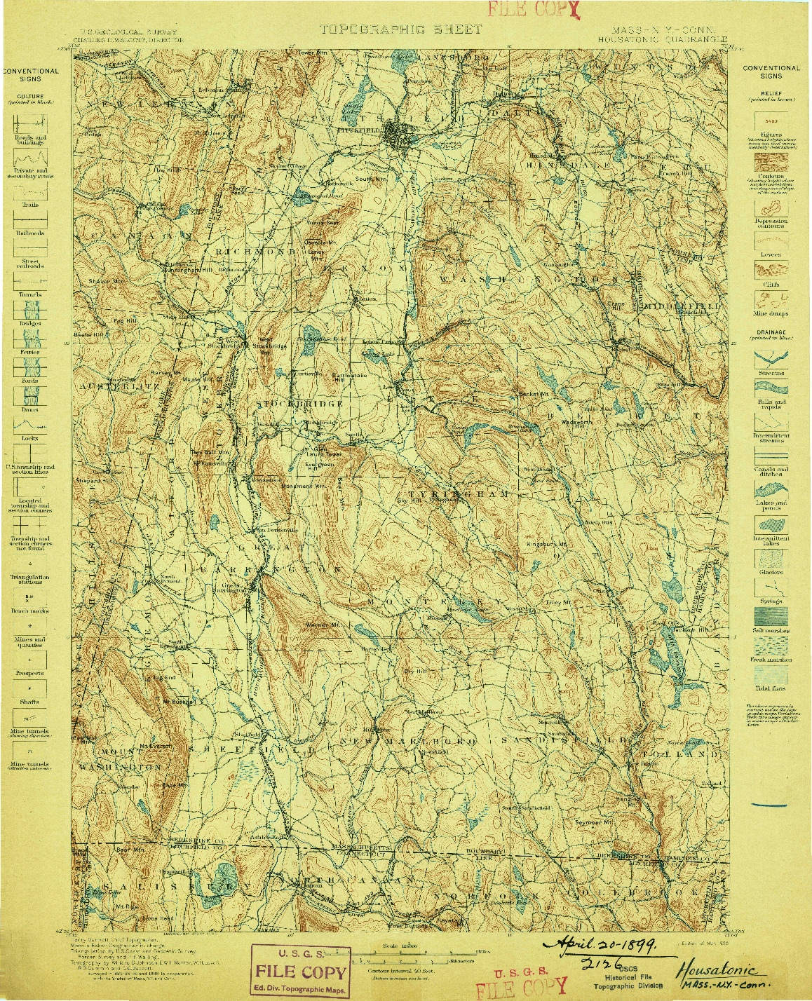 USGS 1:125000-SCALE QUADRANGLE FOR HOUSATONIC, MA 1899