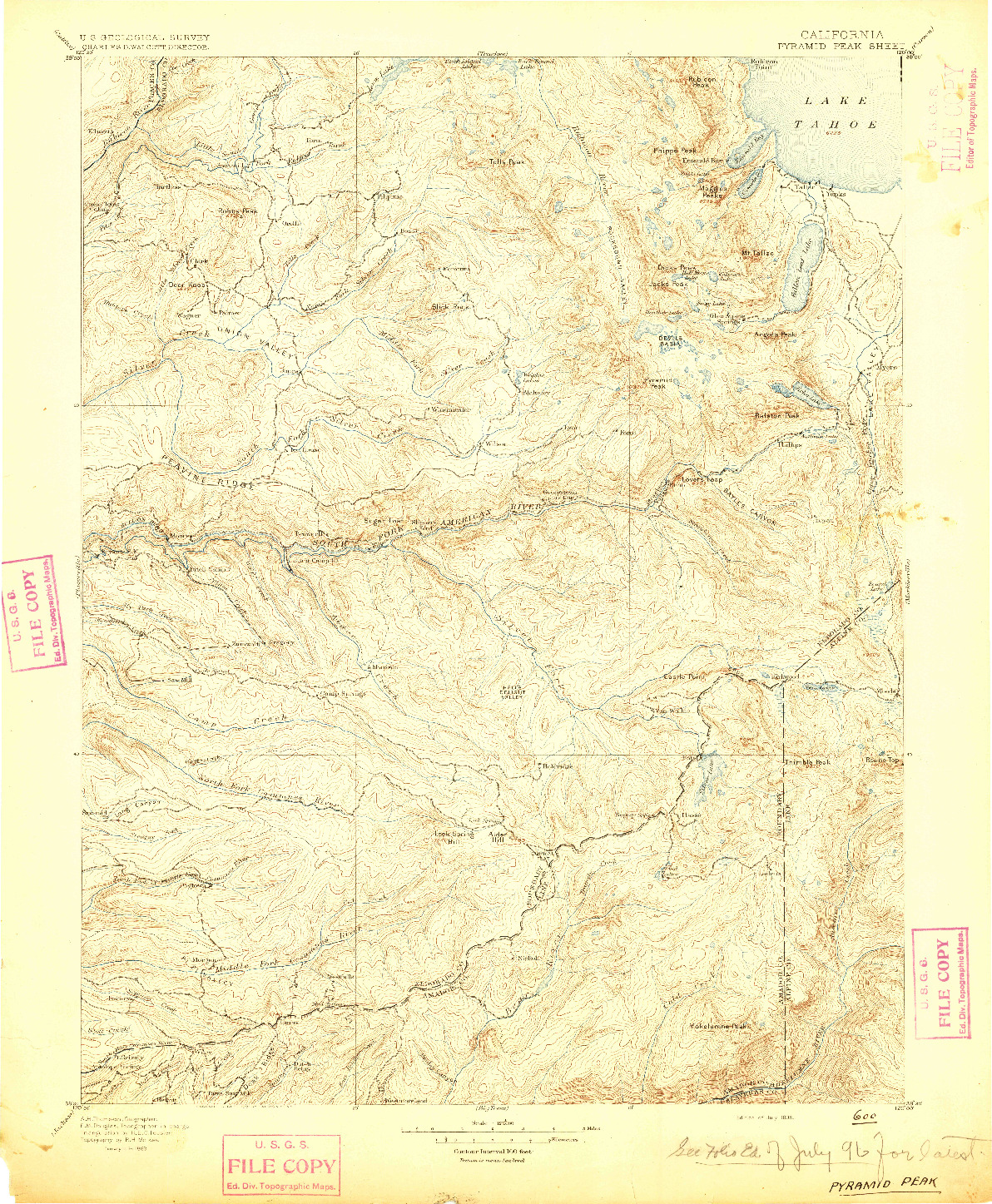 USGS 1:125000-SCALE QUADRANGLE FOR PYRAMID PEAK, CA 1895