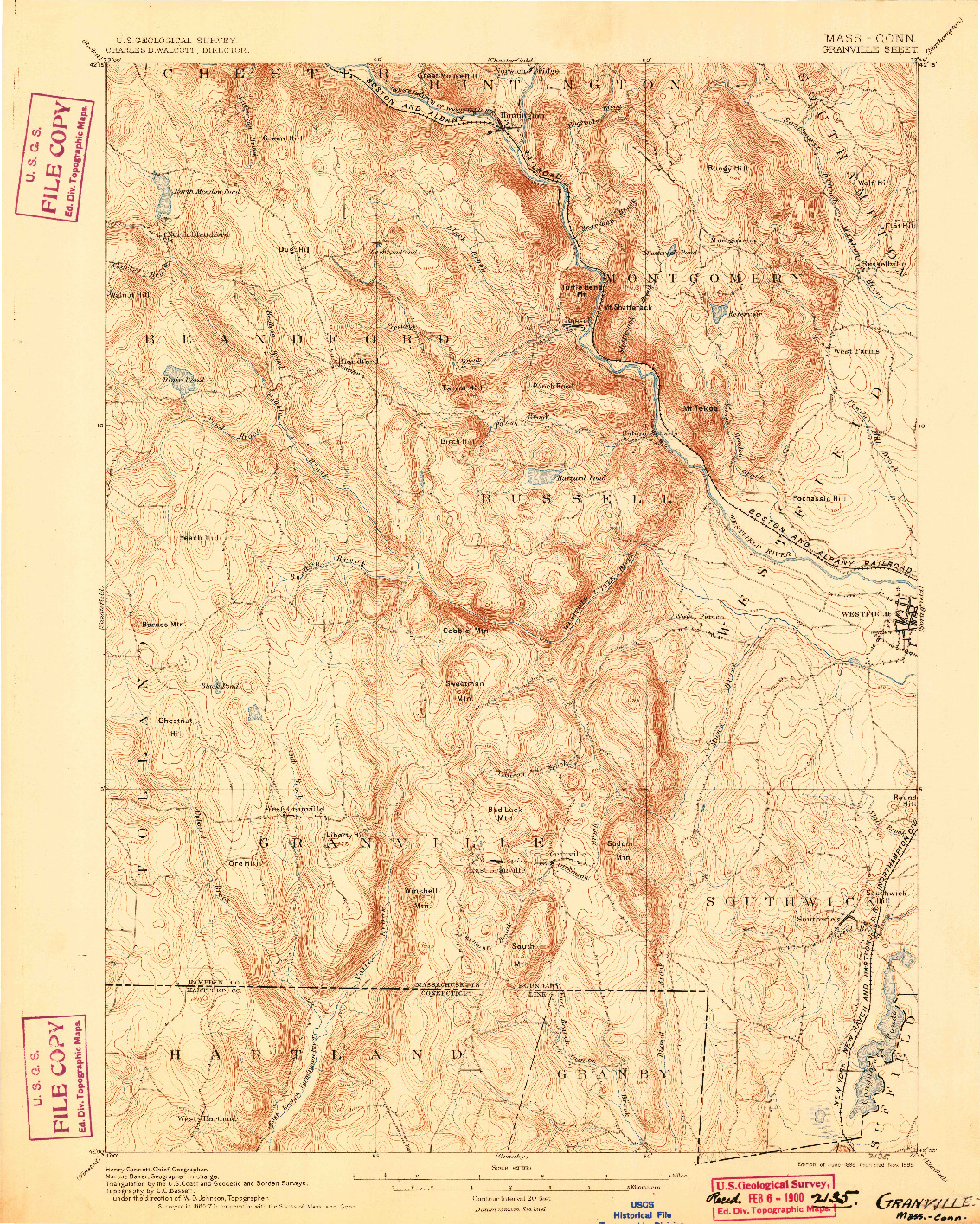 USGS 1:62500-SCALE QUADRANGLE FOR GRANVILLE, MA 1895