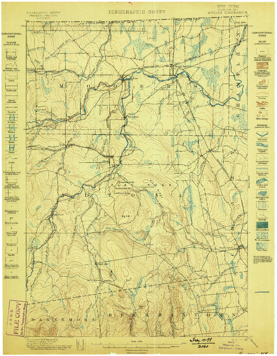 USGS 1:62500-SCALE QUADRANGLE FOR MOOERS, NY 1899