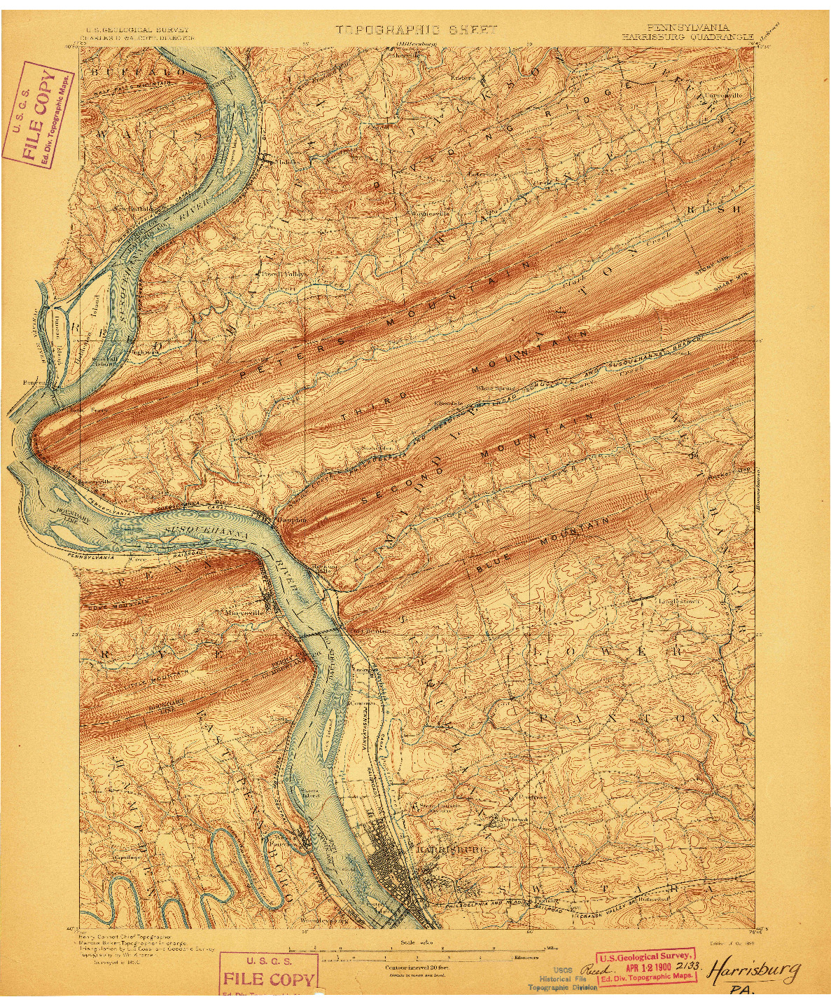 USGS 1:62500-SCALE QUADRANGLE FOR HARRISBURG, PA 1899