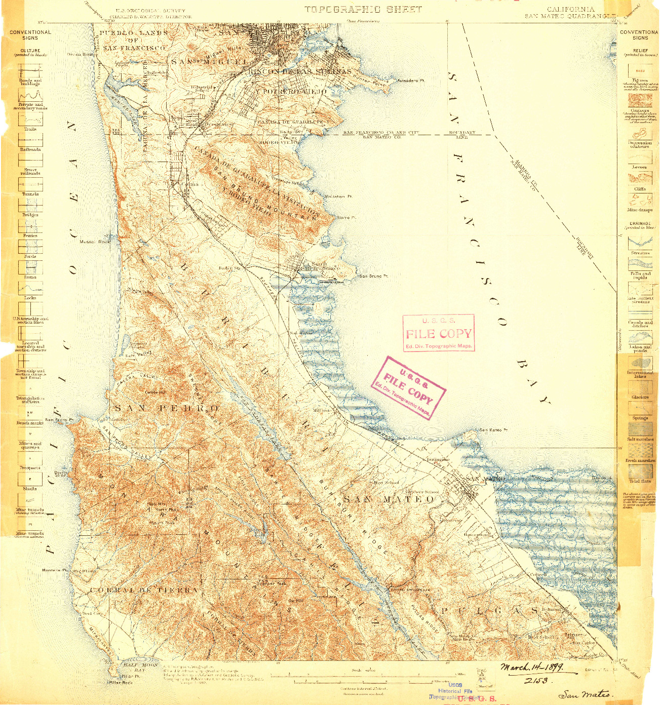 USGS 1:62500-SCALE QUADRANGLE FOR SAN MATEO, CA 1899