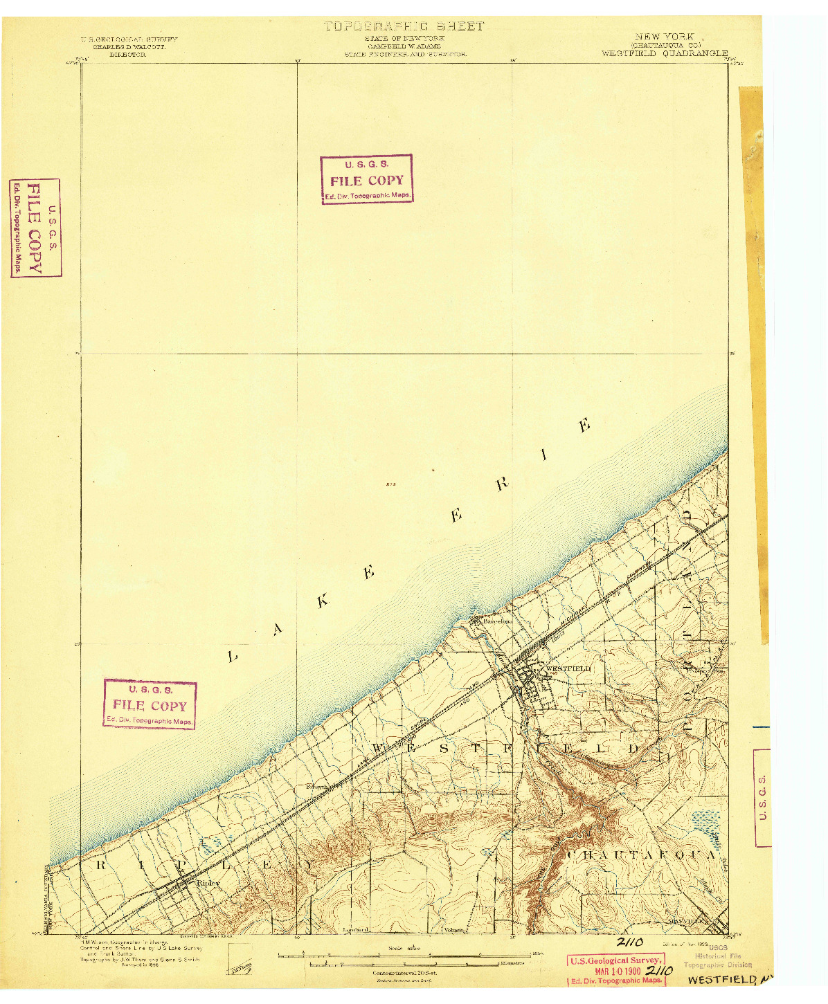 USGS 1:62500-SCALE QUADRANGLE FOR WESTFIELD, NY 1899
