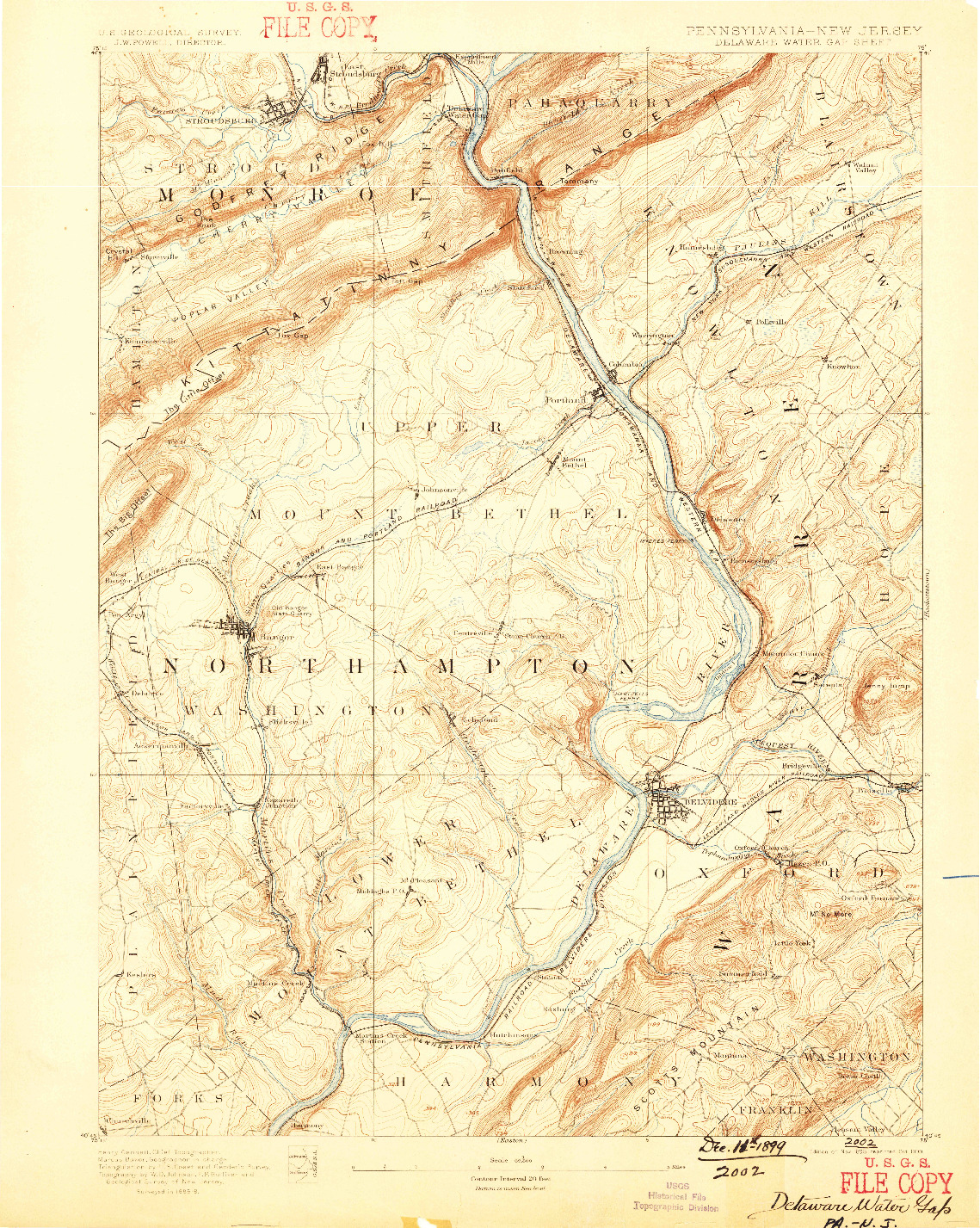 USGS 1:62500-SCALE QUADRANGLE FOR DELAWARE WATER GAP, PA 1893