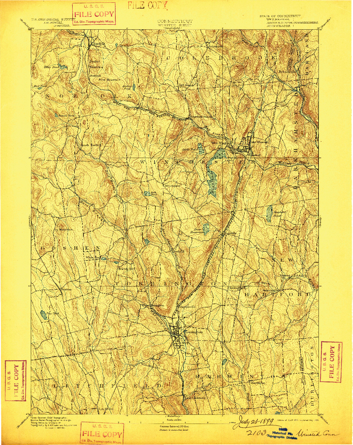 USGS 1:62500-SCALE QUADRANGLE FOR WINSTED, CT 1892