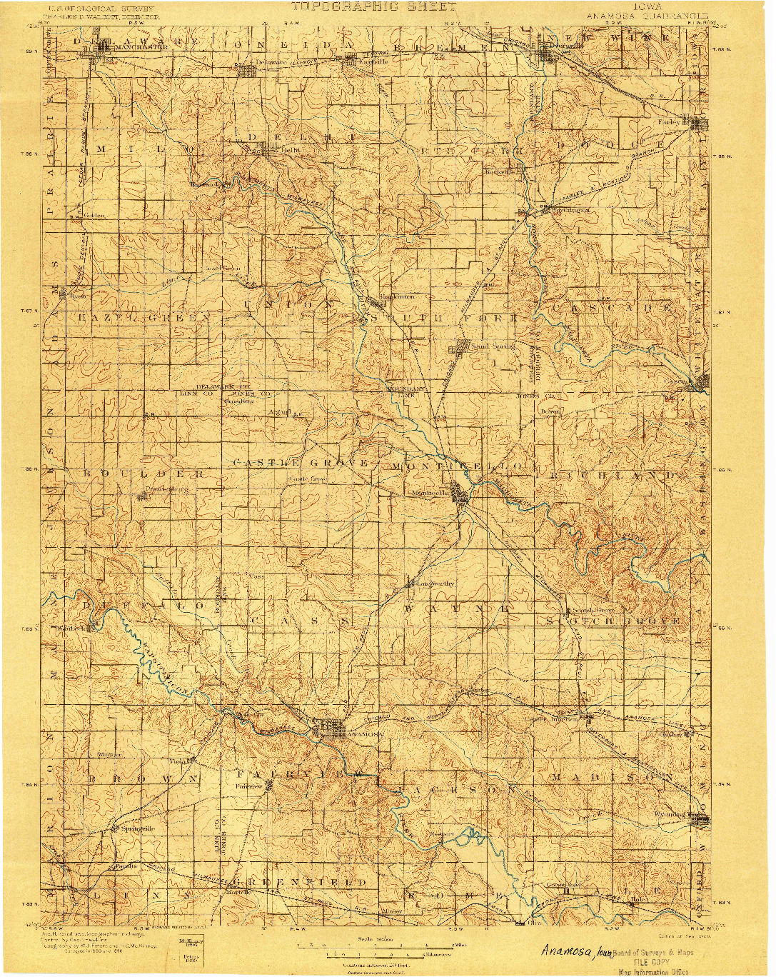 USGS 1:125000-SCALE QUADRANGLE FOR ANAMOSA, IA 1900