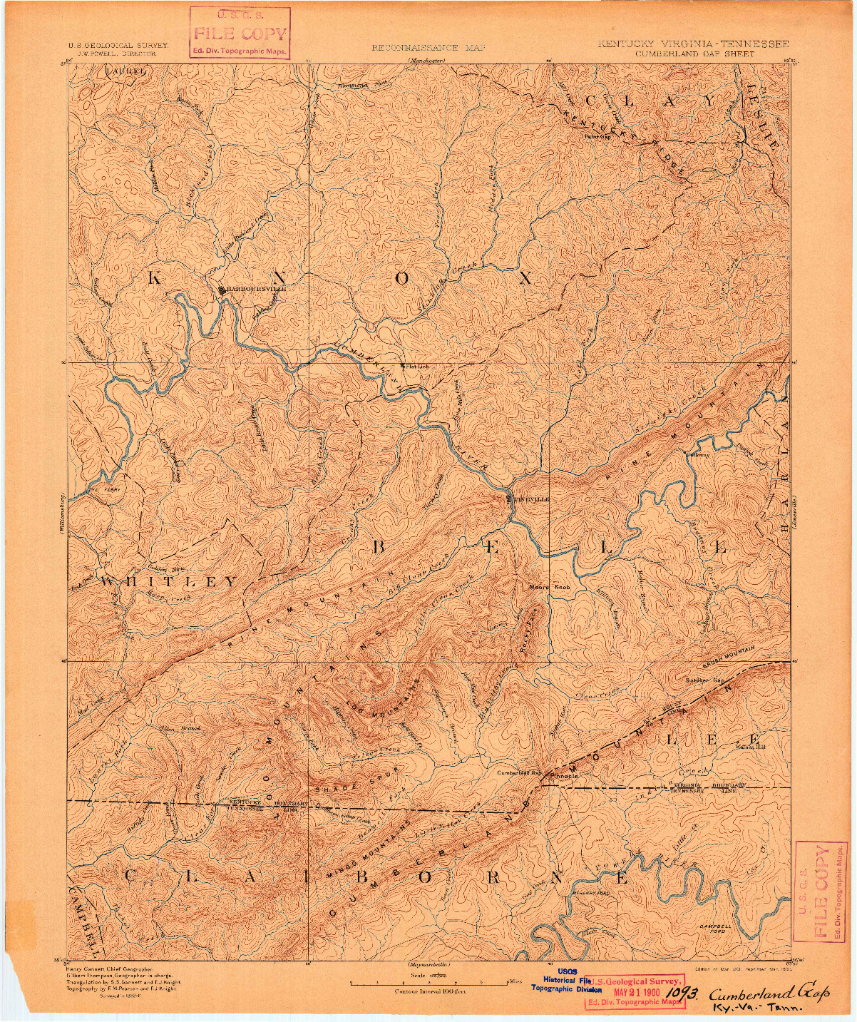 USGS 1:125000-SCALE QUADRANGLE FOR CUMBERLAND GAP, KY 1891