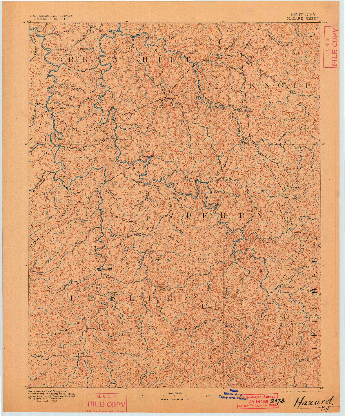 USGS 1:125000-SCALE QUADRANGLE FOR HAZARD, KY 1891