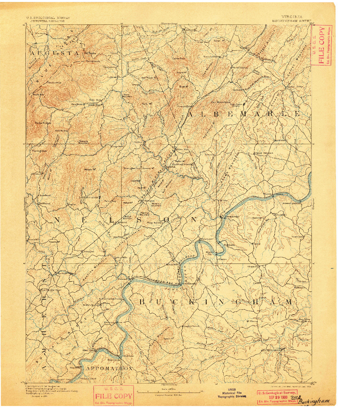 USGS 1:125000-SCALE QUADRANGLE FOR BUCKINGHAM, VA 1892