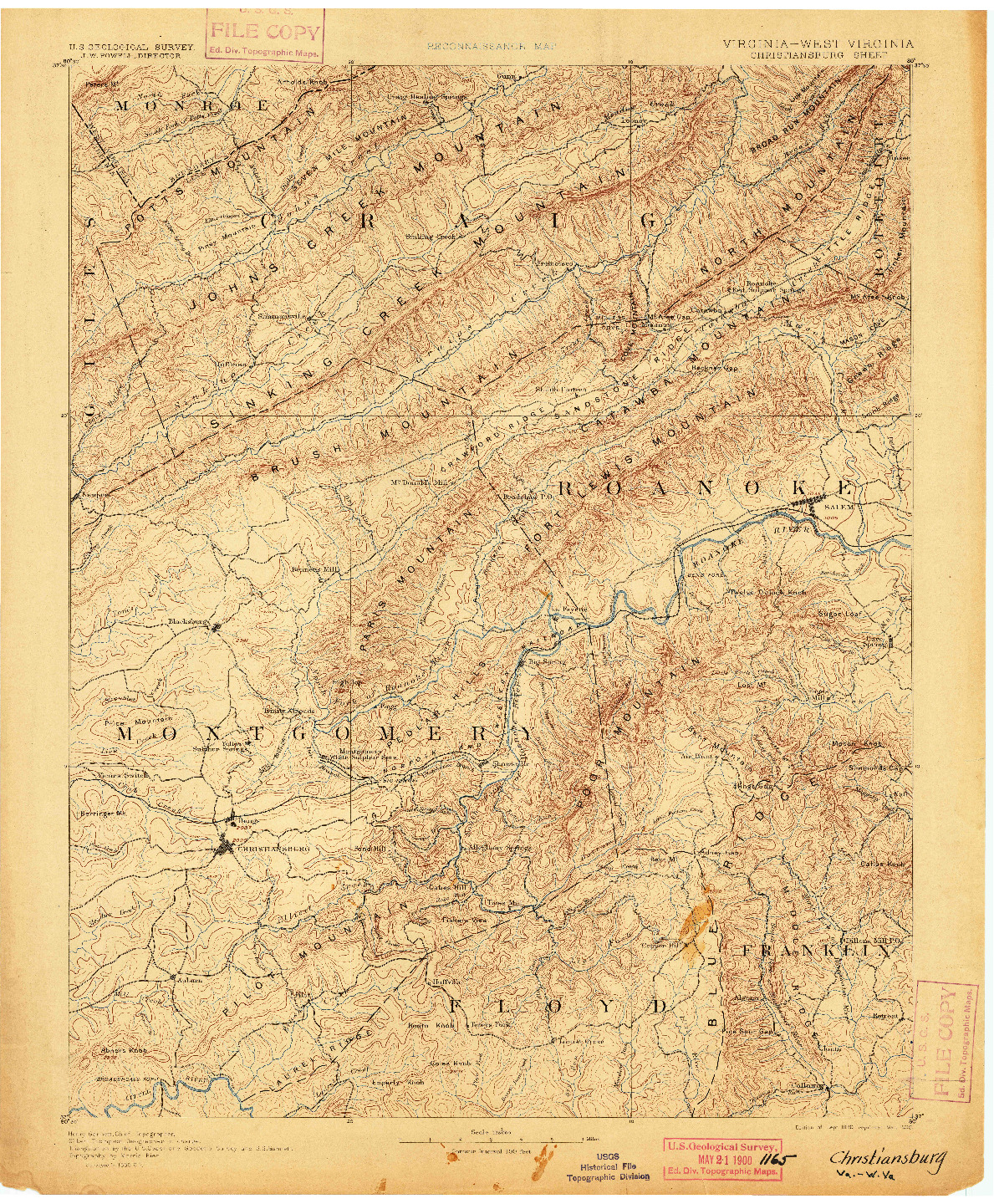 USGS 1:125000-SCALE QUADRANGLE FOR CHRISTIANSBURG, VA 1890