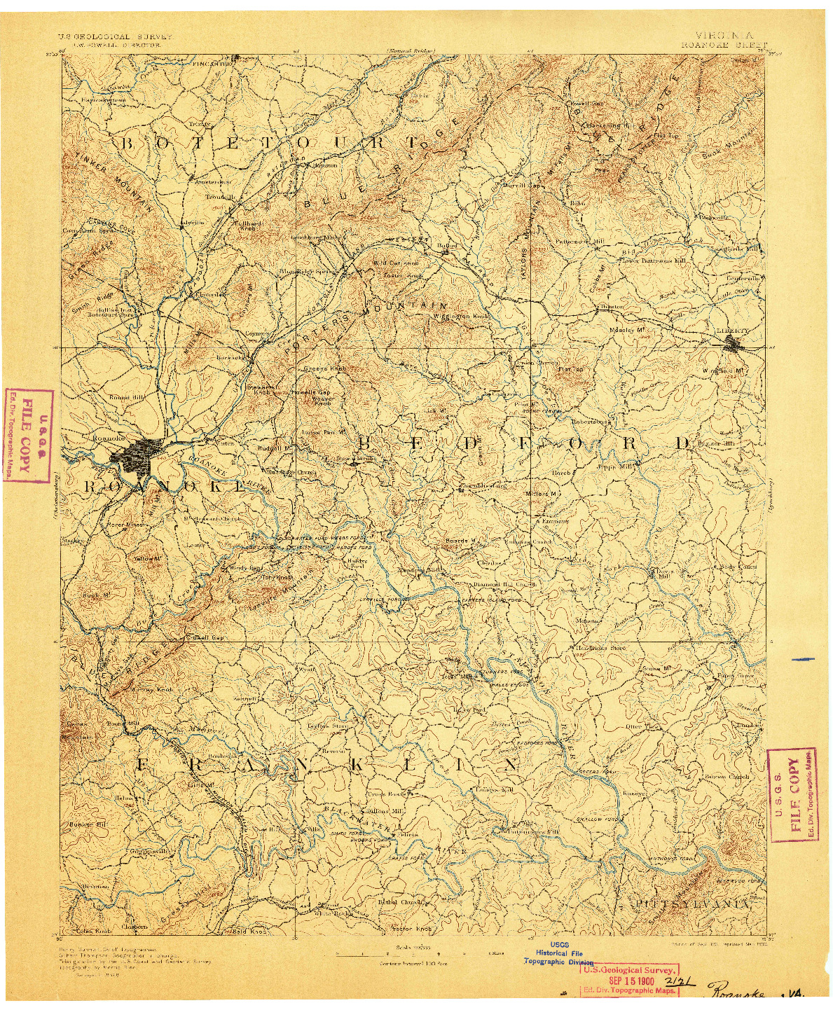 USGS 1:125000-SCALE QUADRANGLE FOR ROANOKE, VA 1891