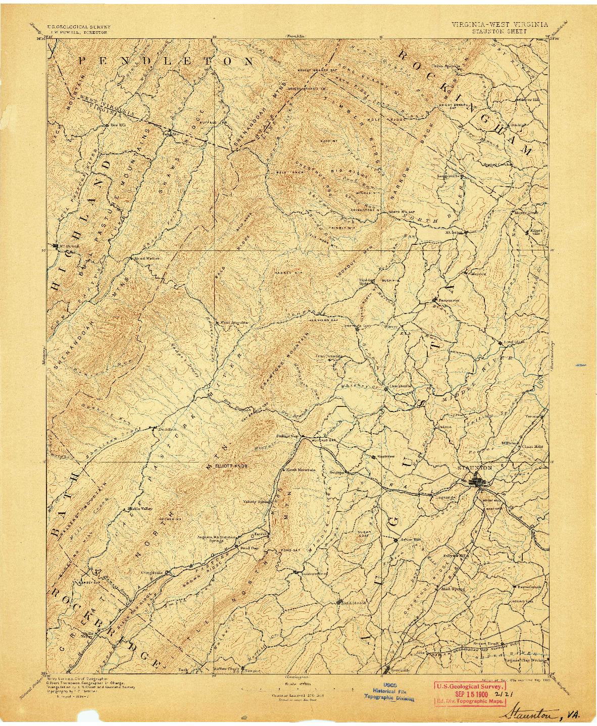 USGS 1:125000-SCALE QUADRANGLE FOR STAUNTON, VA 1894